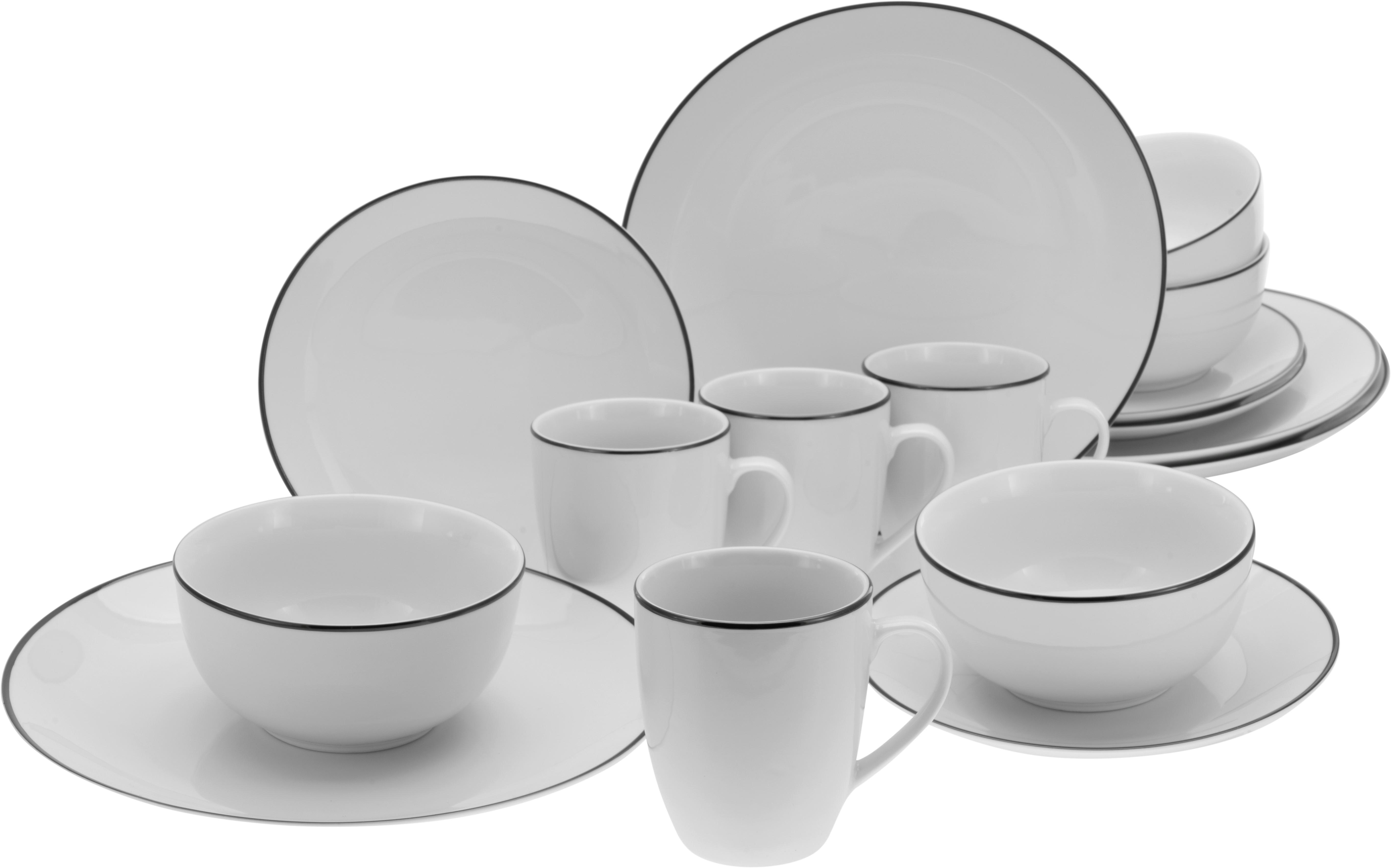 Kombiservice Schwarz/ Weiß, 16-teilig - Schwarz/Weiß, Basics, Keramik - Creatable