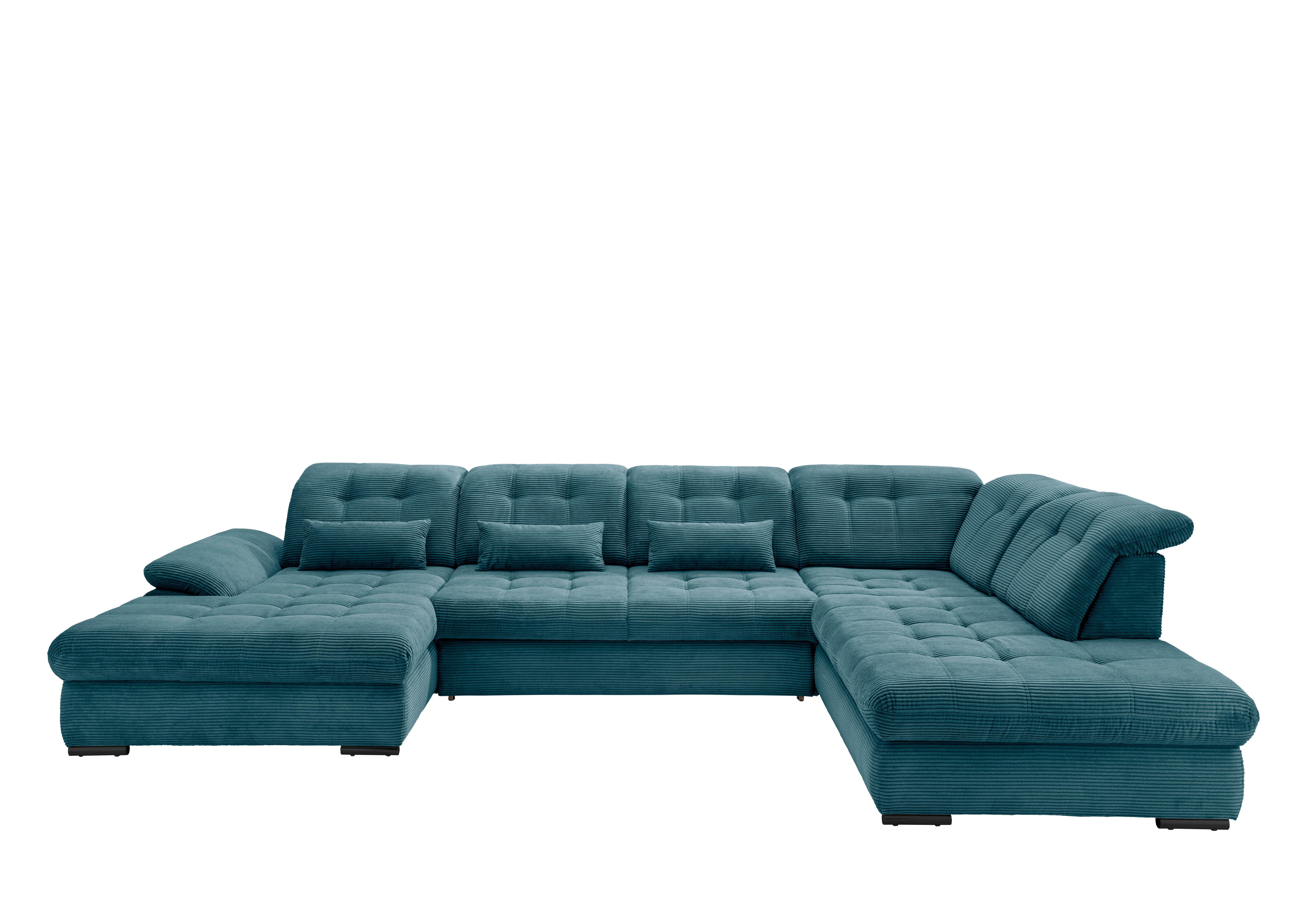 Wohnlandschaft Rigatti Petrol Cord mit Bettkasten - Petrol/Schwarz, MODERN, Textil/Metall (184/387/252cm) - Livetastic