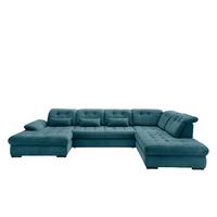 Wohnlandschaft Rigatti Petrol Cord mit Bettkasten - Petrol/Schwarz, MODERN, Textil/Metall (184/387/252cm) - Livetastic