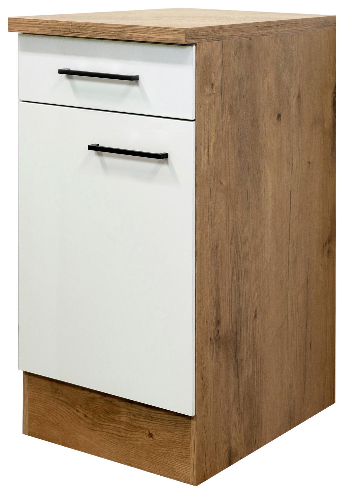 Küchenunterschrank Avila Eichefarben/Magnolie - Eichefarben/Magnolie, KONVENTIONELL, Holzwerkstoff/Metall (40/85/57cm) - FlexWell