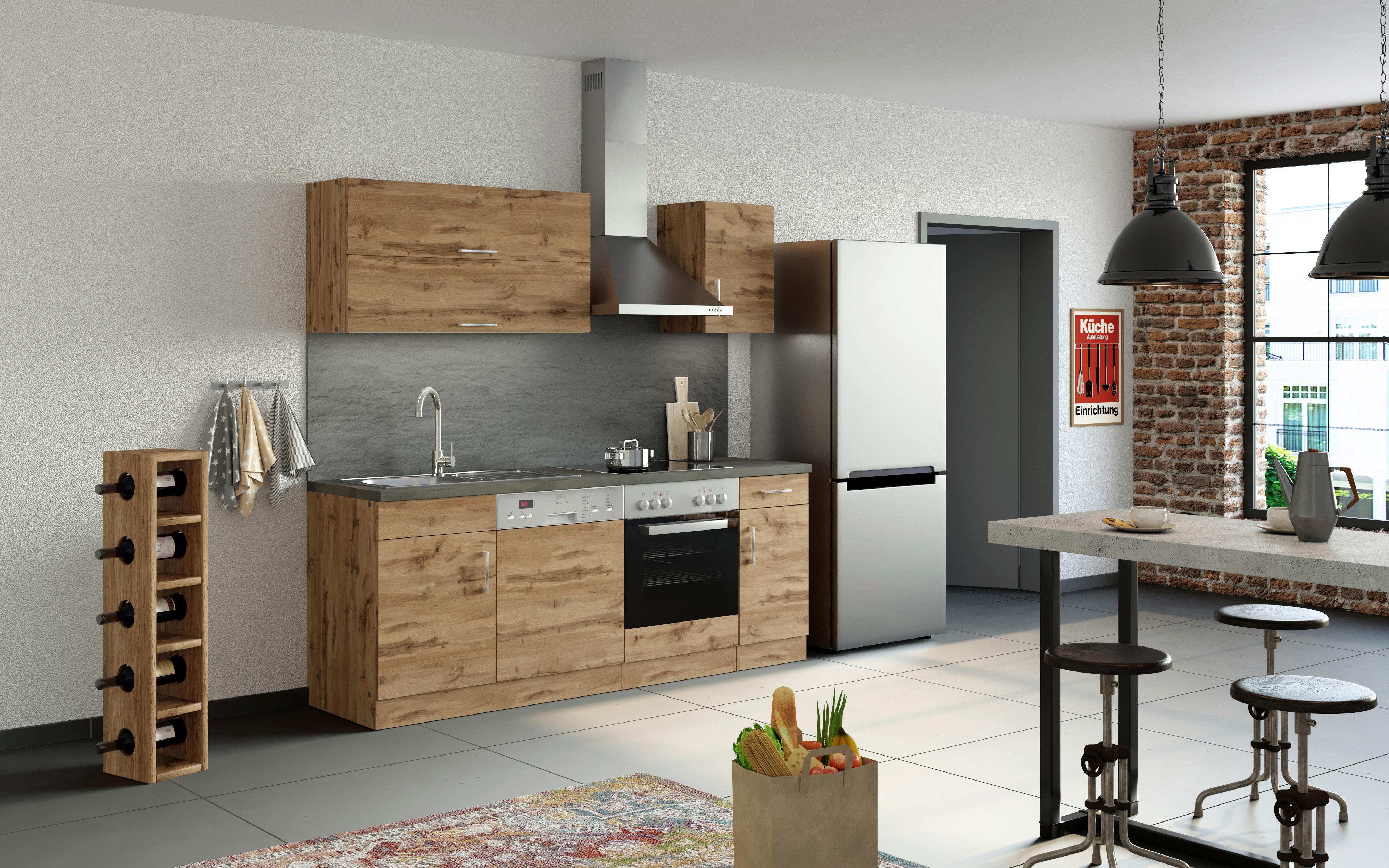 Küchenblock Sorrento ohne Geräte ca. 210 cm Eichefarben - Chromfarben/Schieferfarben, MODERN, Holzwerkstoff/Metall (210cm) - Held