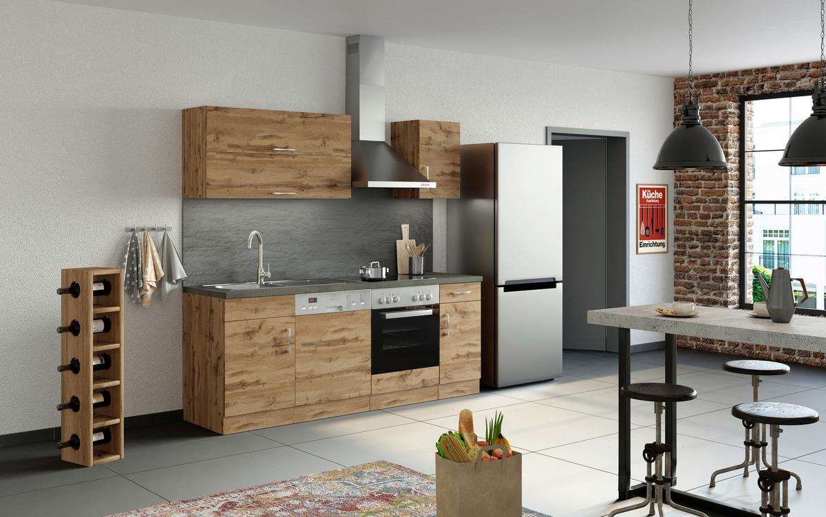 Küchenblock Sorrento ohne Geräte ca. 210 cm Eichefarben - Chromfarben/Schieferfarben, MODERN, Holzwerkstoff/Metall (210cm) - Held