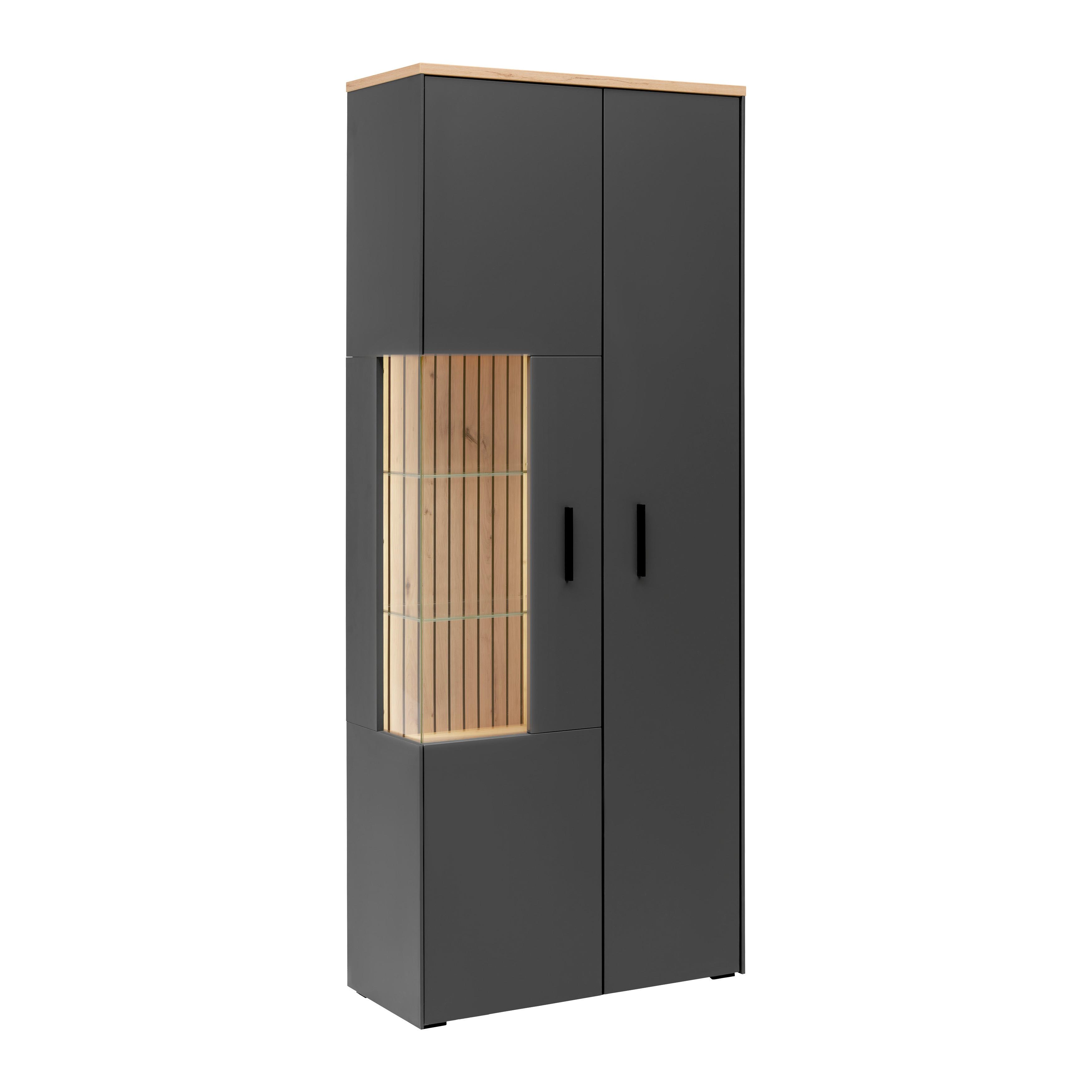 Vitrine Alara Eiche/Anthrazit - Schwarz, MODERN, Glas/Holzwerkstoff (76/192/35cm) - Mömax