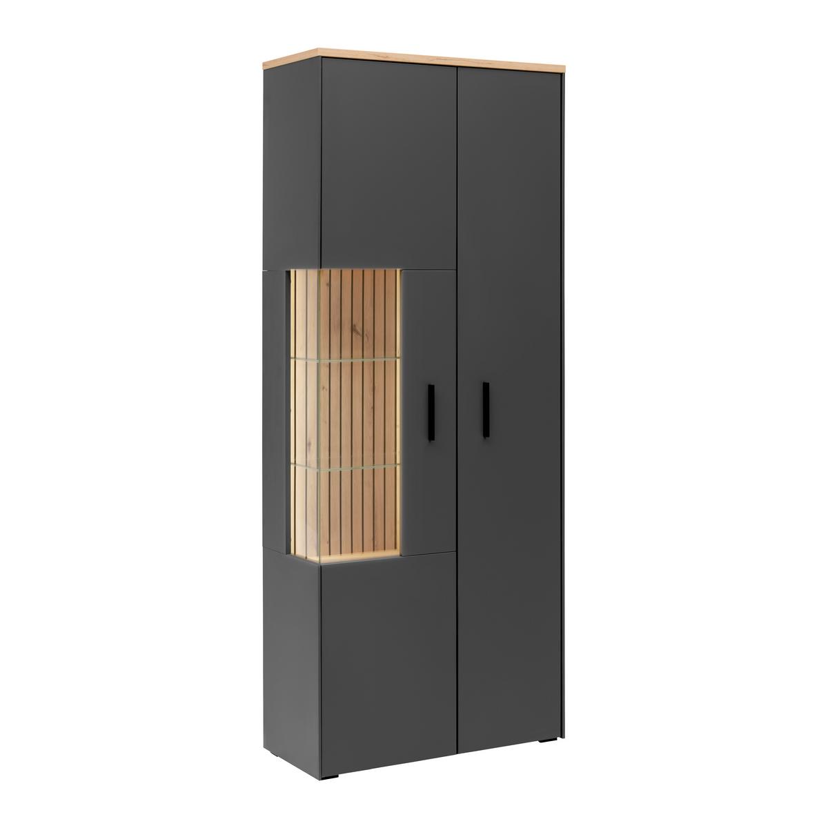 Vitrine Alara Eiche/Anthrazit - Schwarz, MODERN, Glas/Holzwerkstoff (76/192/35cm) - Mömax
