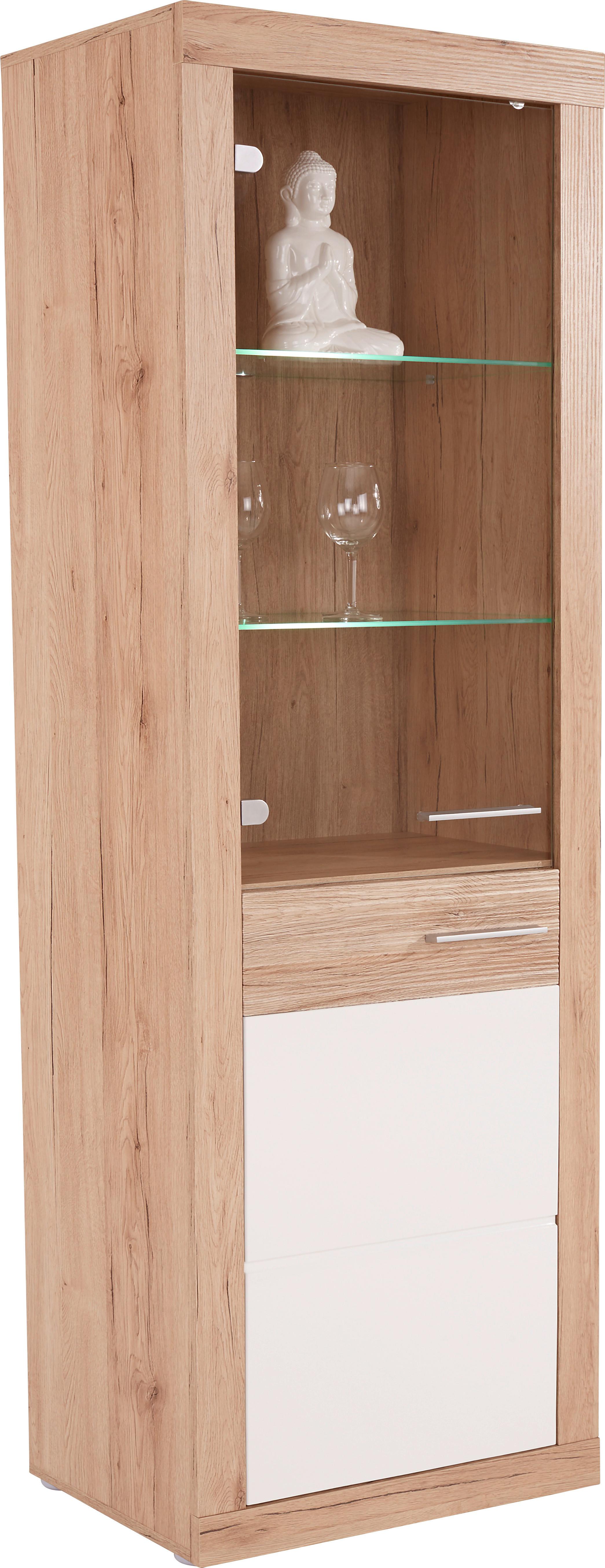 Vitrina Malta - bijela/boje hrasta, Moderno, staklo/drvni materijal (63,9/196,6/34,9cm) - Modern Living