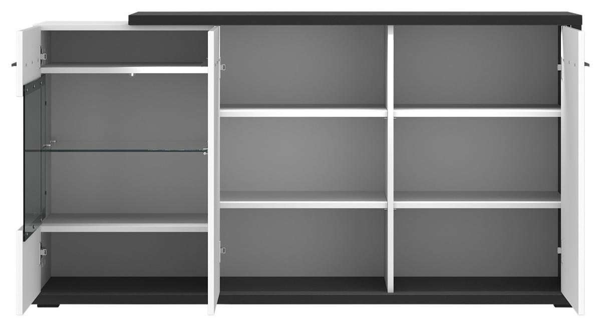 Comodă cu usi AMBIENTE PLUS - alb/alb lucios intens, Modern, sticlă/material pe bază de lemn (153,4/81,6/43,6cm) - Modern Living