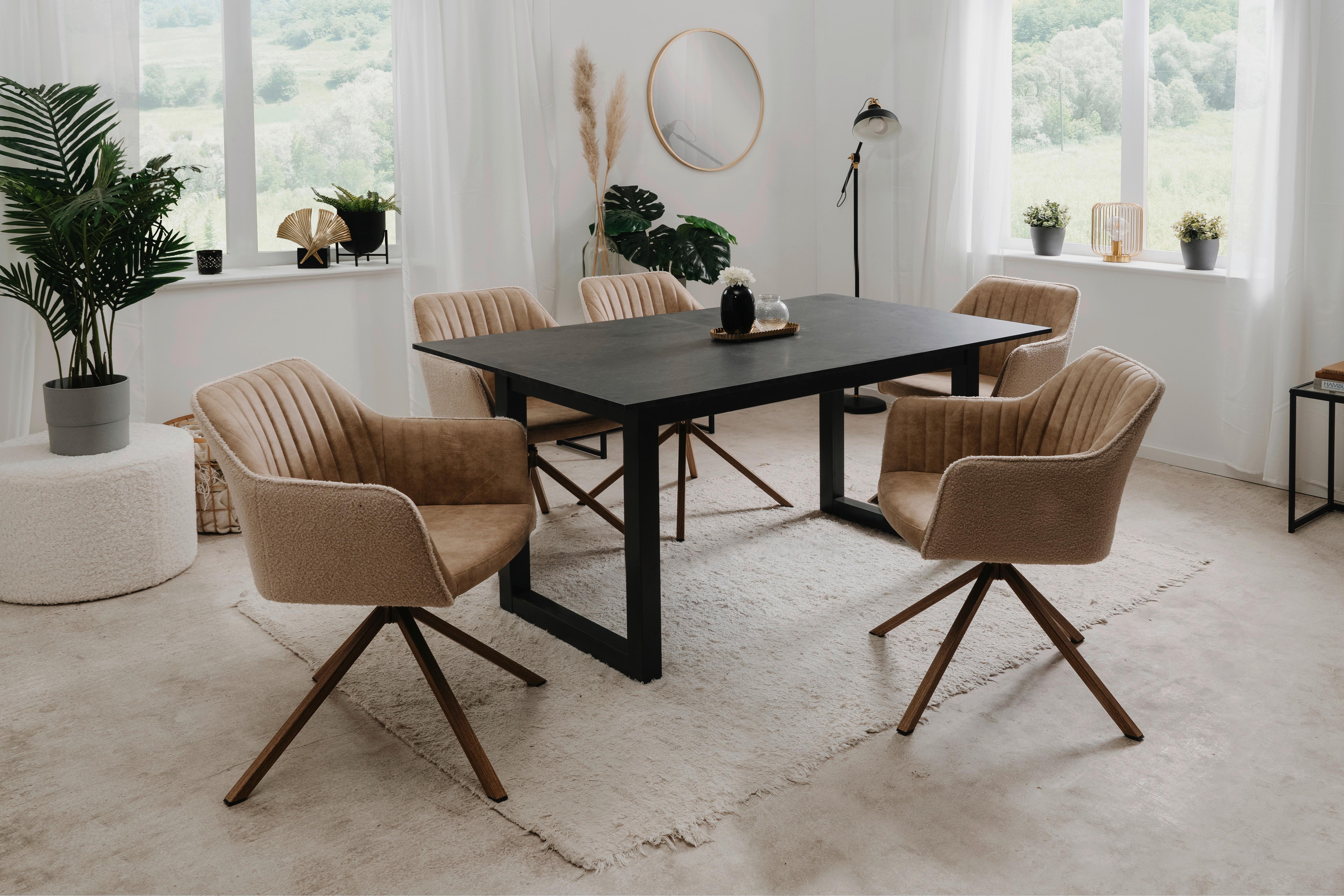 KRZESŁO Z PODŁOKIETNIKAMI RAY 70A - beżowy/kolor dębowy, Konventionell, metal/tkanina (58,5/81/60cm) - MID.YOU