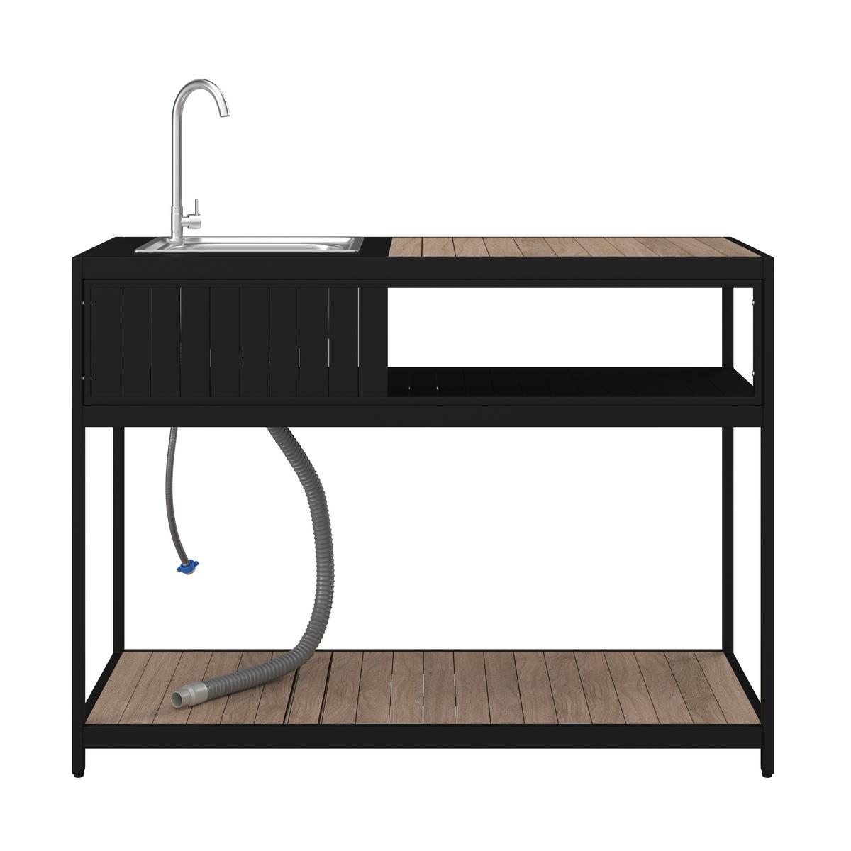 Outdoorküche Delia Schwarz /Naturfarben inkl. Abdeckung - Schwarz/Naturfarben, MODERN, Kunststoff/Metall (127/126/53,5cm) - Bessagi Garden
