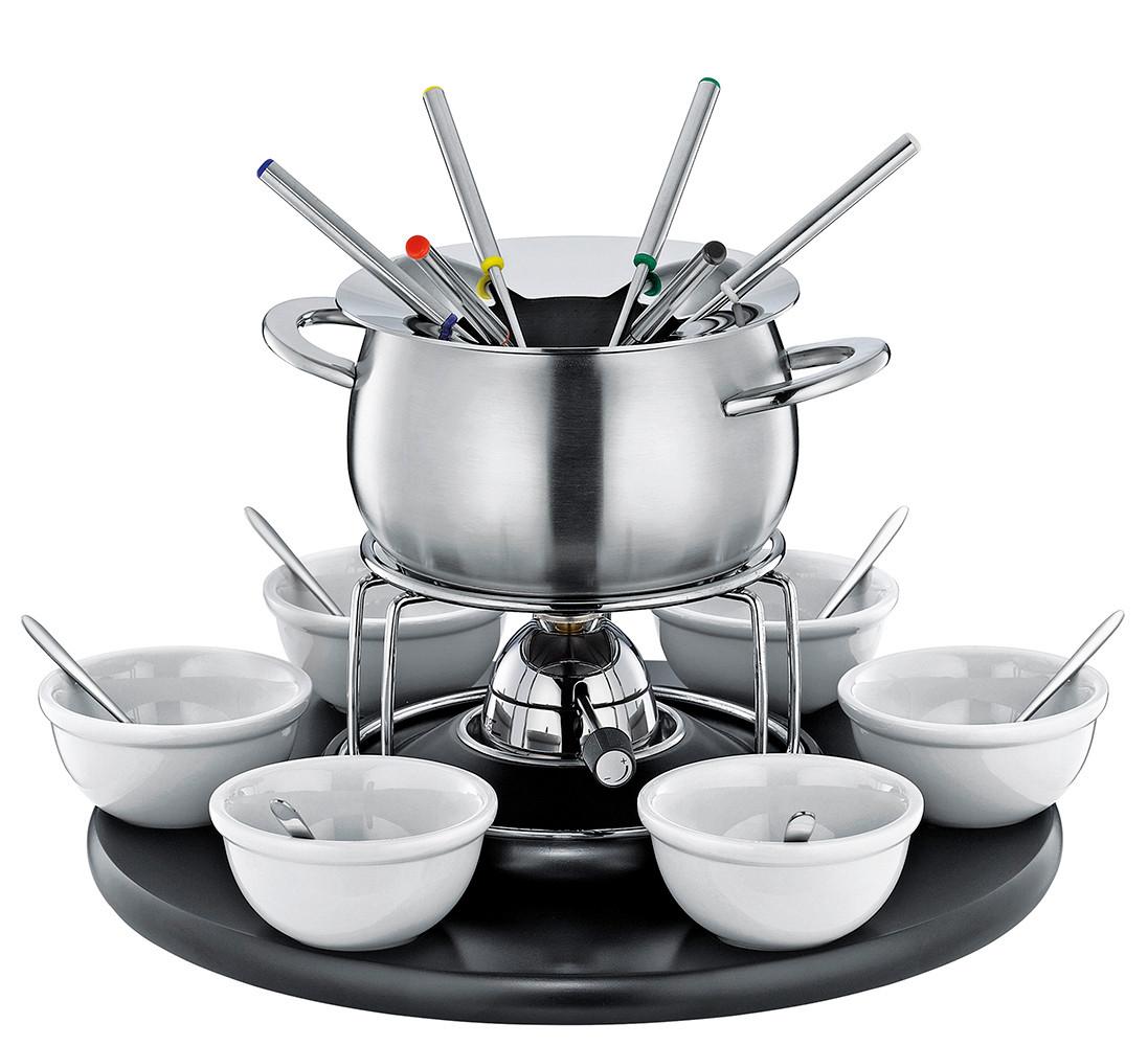 ZESTAW DO FONDUE 2626526020 - kolor srebrny, Konventionell, metal/drewno (19cm) - Spring