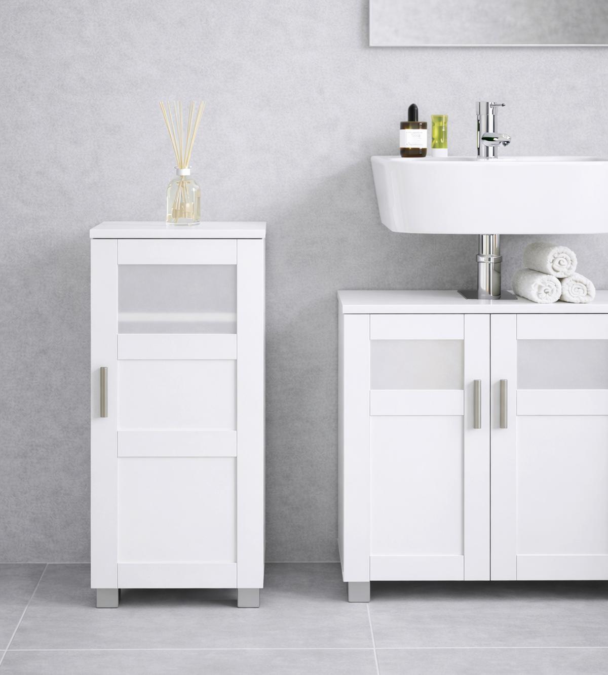 Midischrank Nilari M - Weiss/Silberfarben, Trend, Glas/Holzwerkstoff (38/70/28cm) - MID.YOU