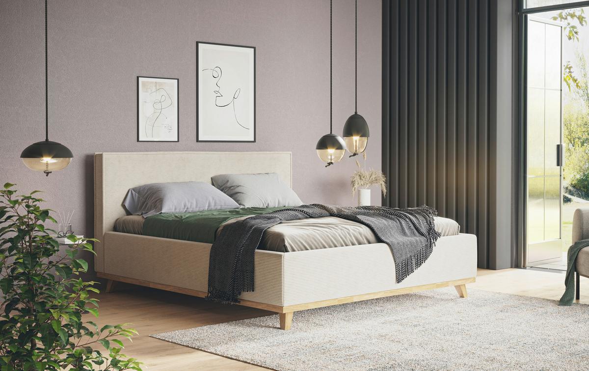 Kárpitos Ágykeret Ágyráccsal Emily - bézs, Modern, műanyag/faalapú anyag (180/200cm)