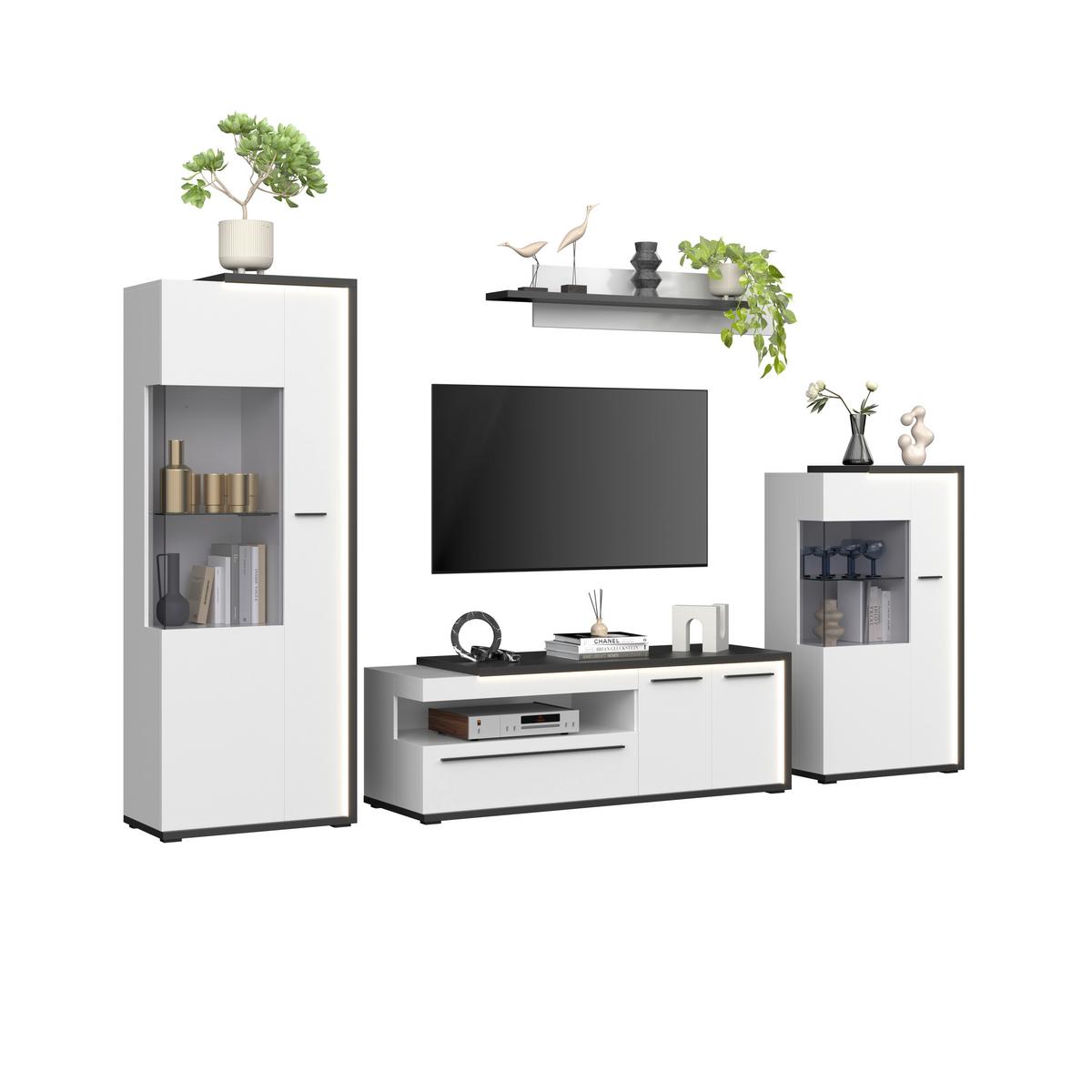 Vitrina Ambiente Plus - bijela/bijela visoki sjaj, Moderno, staklo/drvni materijal (73,4/199,1/43,6cm) - Modern Living