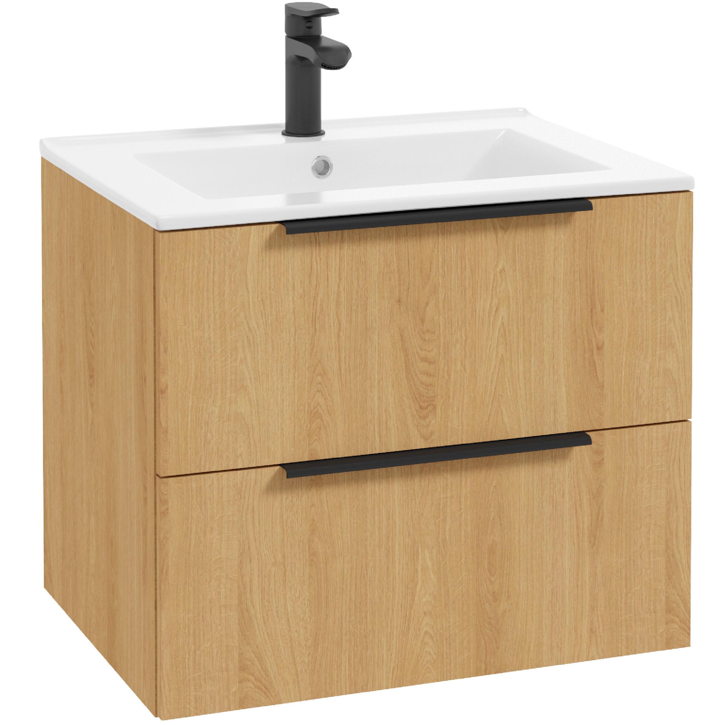 Mosdószekrény Mosdóval Natur - fekete/tölgyfa, Modern, faalapú anyag/fém (62cm)