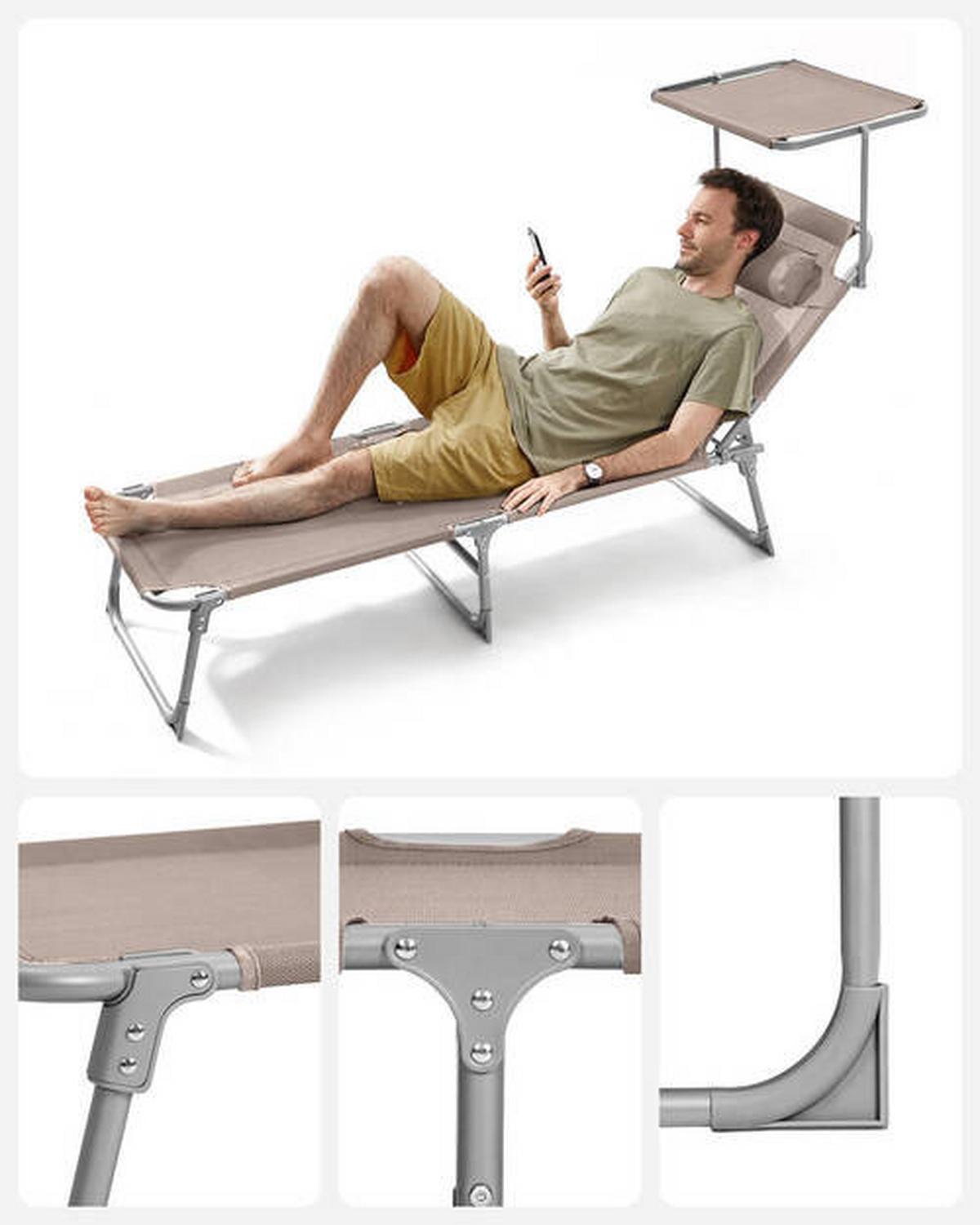 Sonnenliege Großer Liegesessel Taupe - Taupe, Basics, Textil/Metall (53/29,5/193cm) - Modante