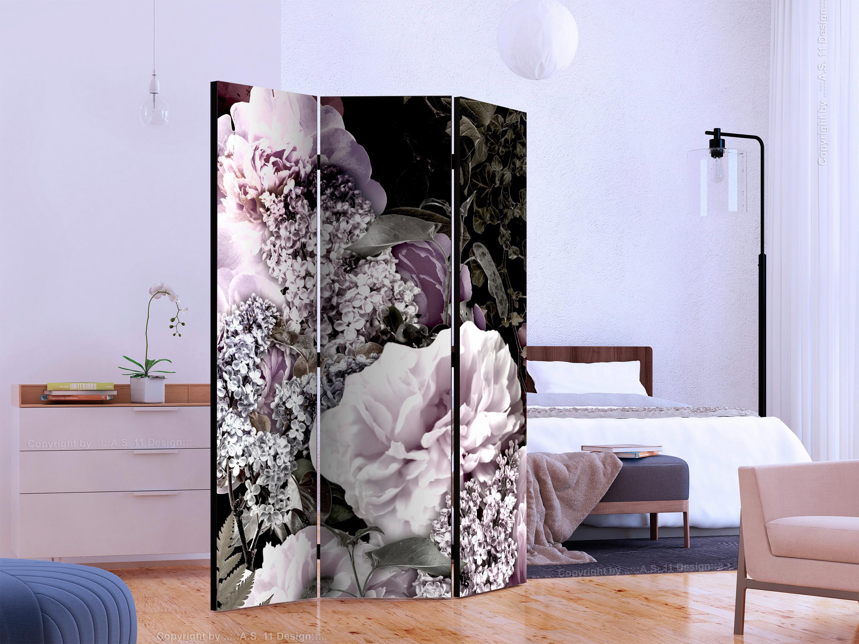 Paravan Vintage Garden, 3-Delni, Dvostranski - magenta/barve bezga, Basics, tekstil/les (135/172/3cm) - artgeist