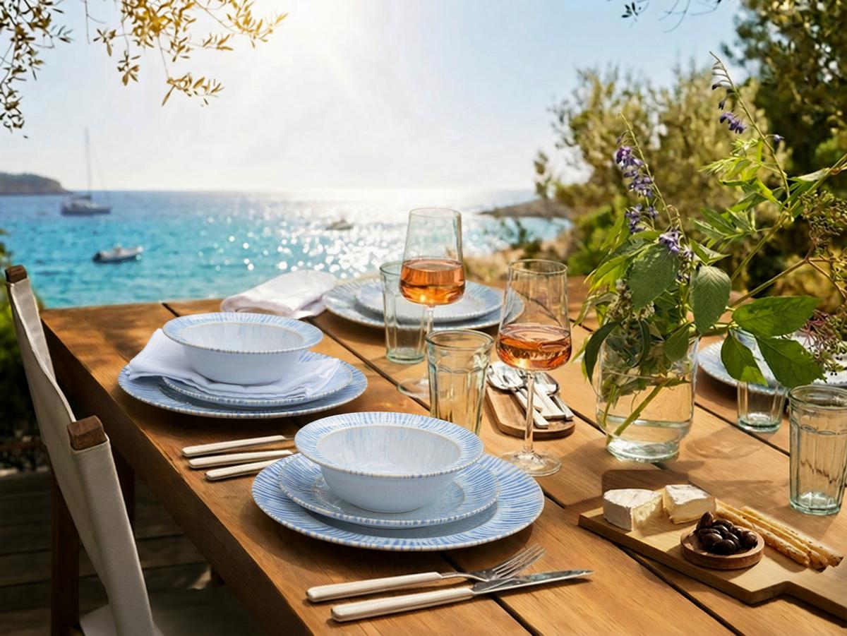 Étkészlet Rondo Summertime - világoskék/fehér, Design, kerámia - Creatable