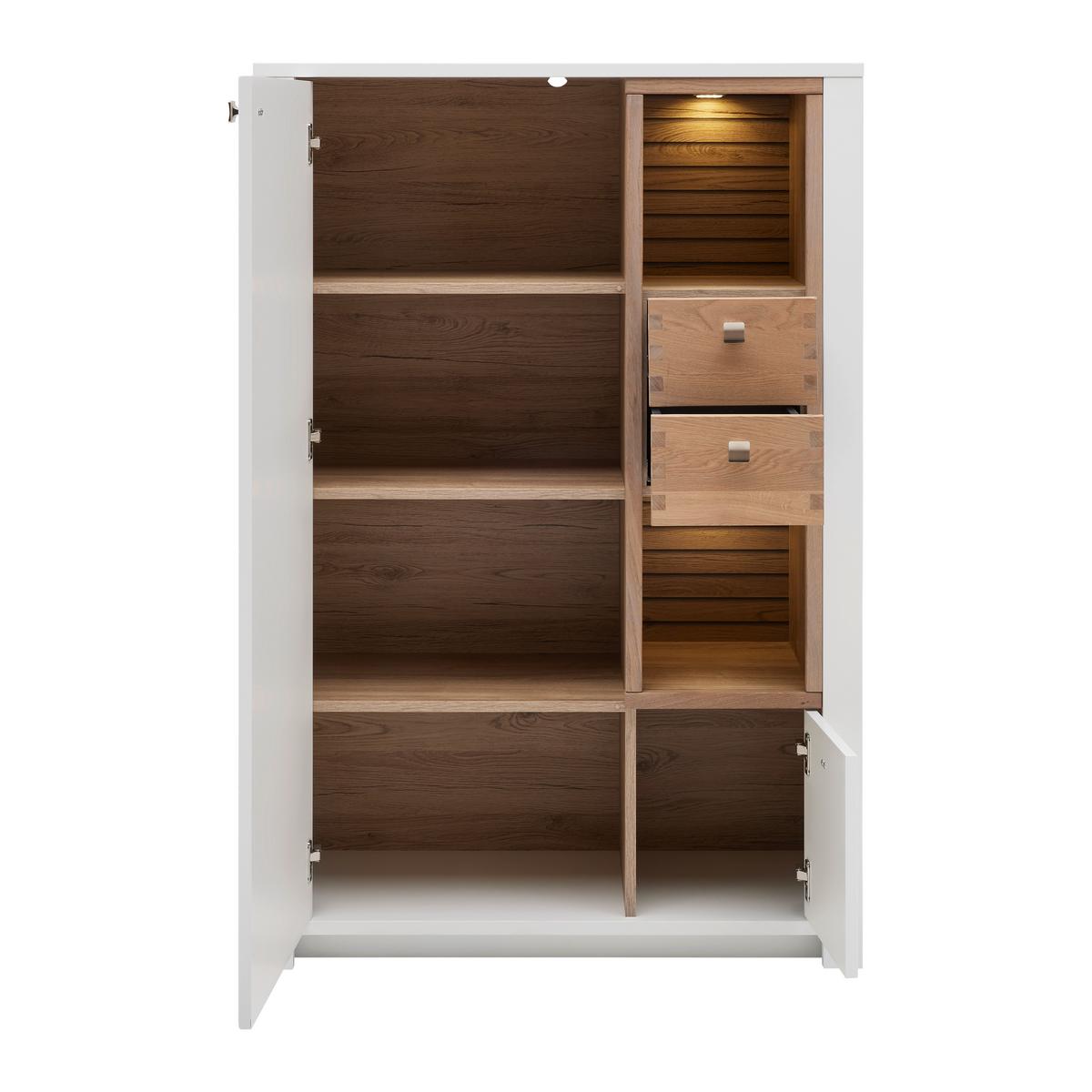 Highboard Whitehouse 10Q8WR06 Weiss/Eichefarben - Weiss/Edelstahlfarben, Modern, Holz/Holzwerkstoff (92/138/41cm) - Premium Living