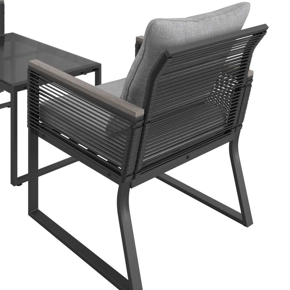 Loungegarnitur Paulina Hellgr. Metall/Textil - Hellgrau/Schwarz, Modern, Glas/Kunststoff (106/74/70,5cm) - Bessagi Garden