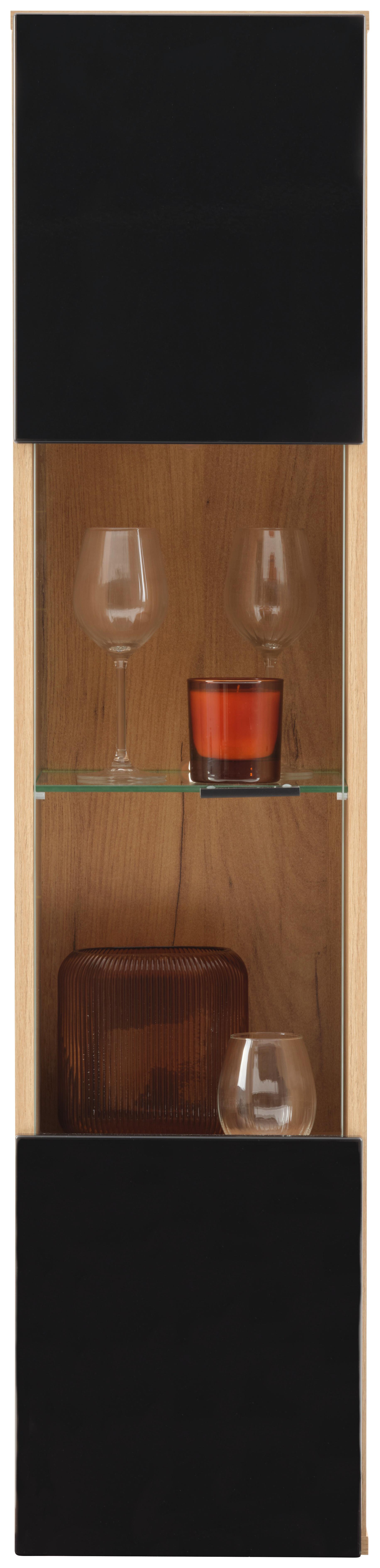 Viseća Vitrina Otis - boje hrasta/crna visoki sjaj, Moderno, staklo/drvni materijal (30/130,2/34,6cm) - Modern Living