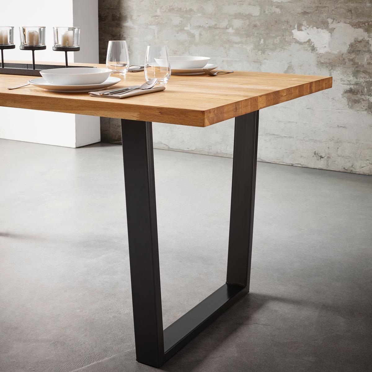 Masă KAYLA - culoare lemn stejar/negru, Modern, lemn/metal (180/90/76cm) - Bessagi Home