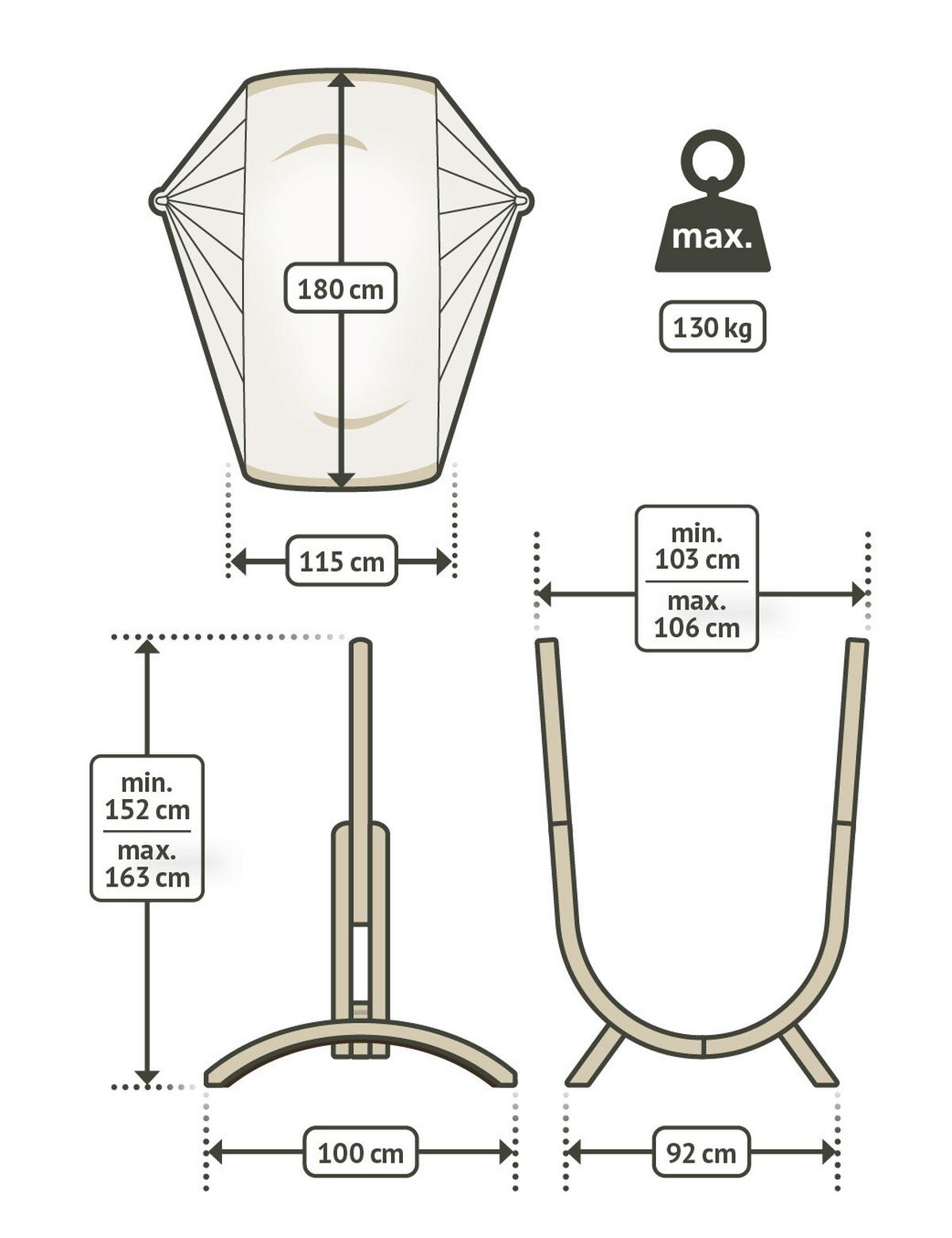Hängematte Hammock Chair Braun/Schwarz/Weiß - Eukalyptusholzfarben/Schwarz, KONVENTIONELL, Holz/Textil (103-106/152-163/107cm) - La Siesta