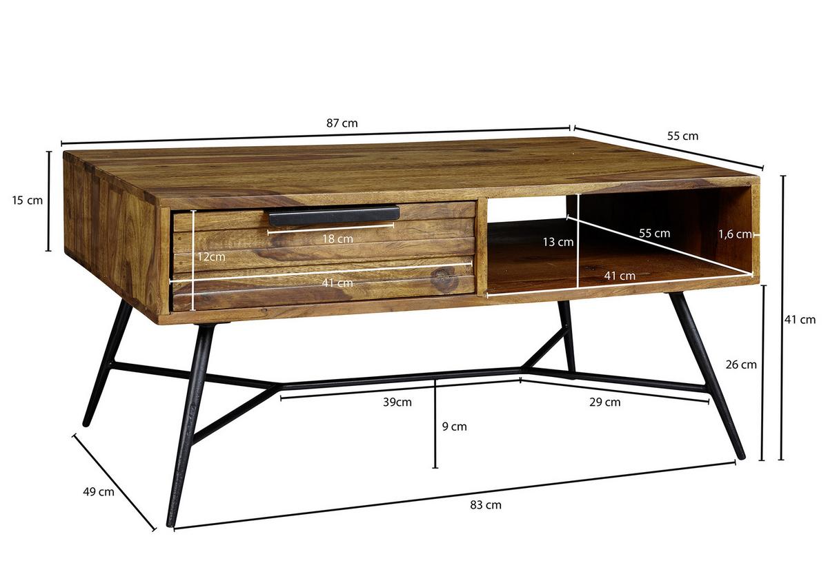 COUCHTISCH NISHAN - Sheeshamfarben/Schwarz, Design, Holz/Metall (87/41/55cm) - MID.YOU