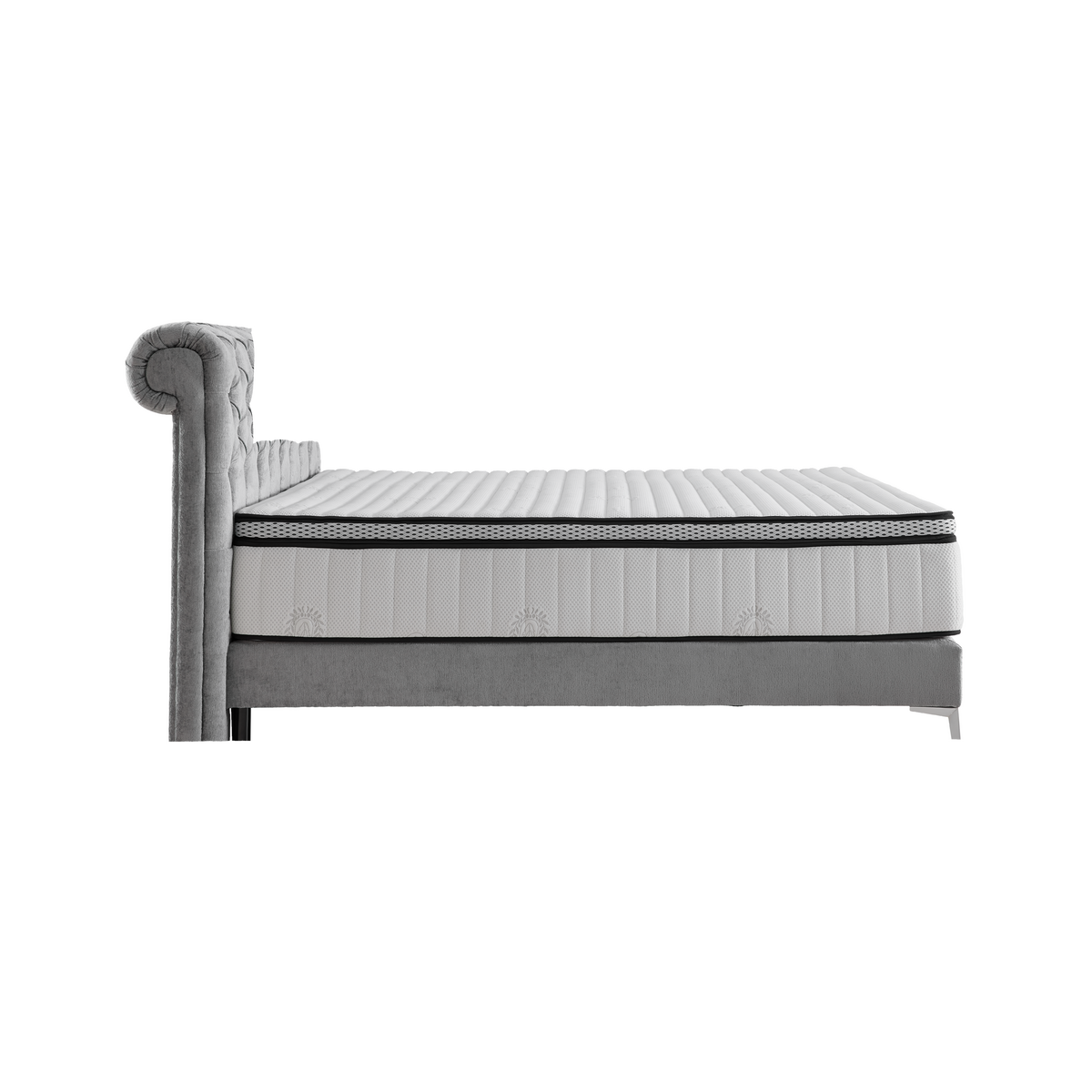 Boxspringbett Queen in Grau ca. 160x200cm - Chromfarben/Goldfarben, KONVENTIONELL, Textil (160/200cm) - Premium Living