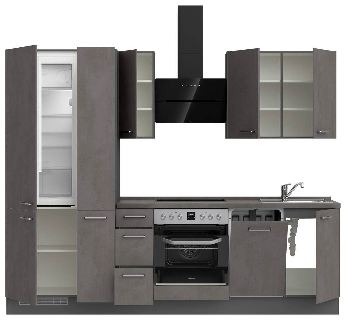 Küchenblock Riva High m. Geräten Schieferfarben - Schieferfarben/Edelstahlfarben, MODERN, Holzwerkstoff/Metall (270cm) - Nobilia