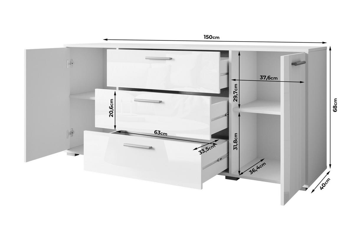 Sideboard Bogota Weiß/Schwarz - Weiß Hochglanz/Graphitfarben, Basics, Holzwerkstoff/Kunststoff (150/68/40cm) - P & B