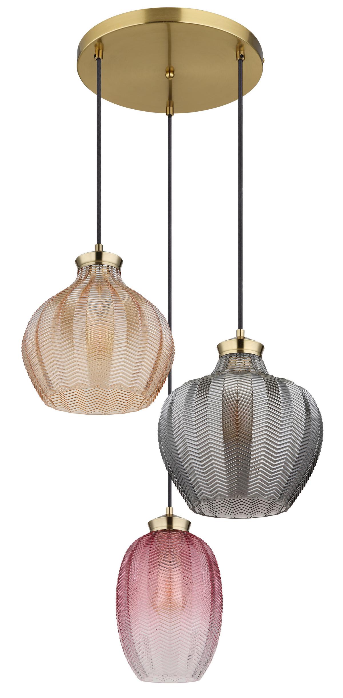 HÄNGELEUCHTE 15898-3HR - Goldfarben/Multicolor, Basics, Glas/Metall (45/120cm) - Globo