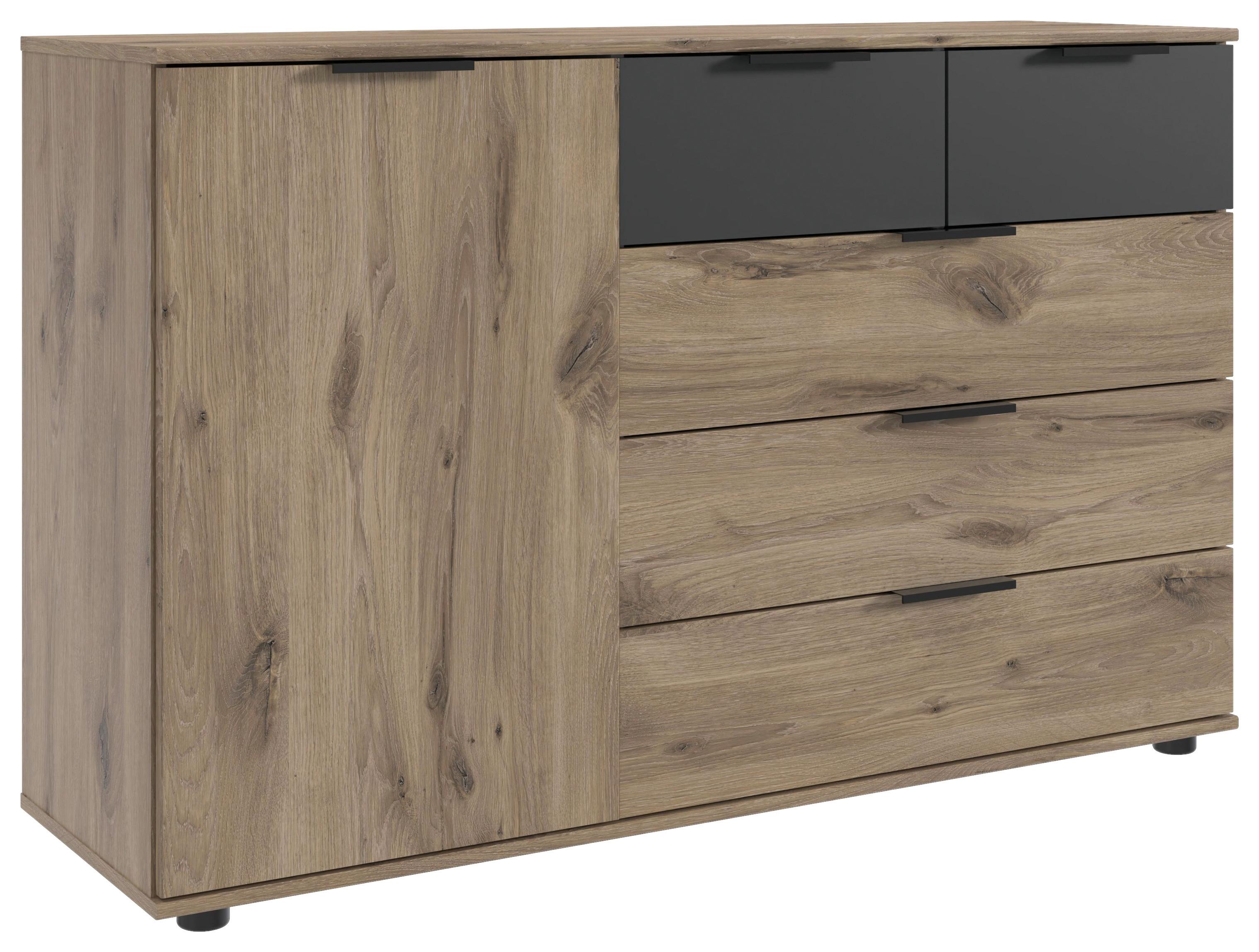 Kommode Bergamo Graphit/Eichefarben - Eichefarben/Graphitfarben, KONVENTIONELL, Holzwerkstoff/Kunststoff (130/83/41cm) - Based