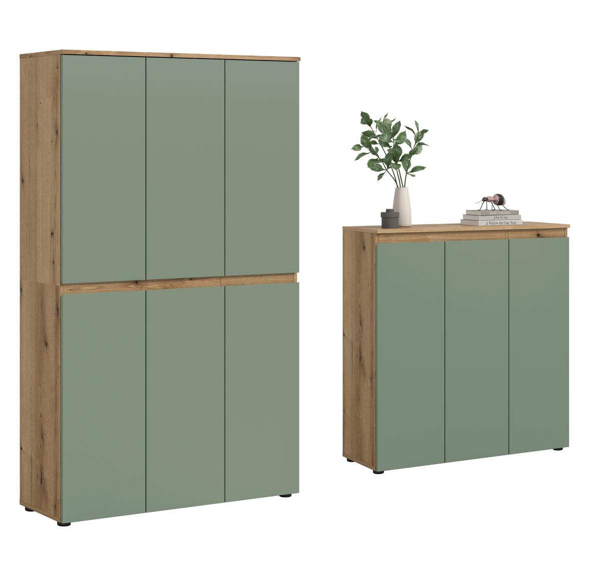 Garderobenschrank Scarpa Graugrün/Eiche - Eichefarben/Schwarz, Design, Holzwerkstoff/Kunststoff (235/175/37cm) - Livetastic