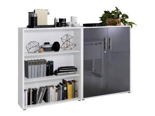 Aktenschrank Office Edition Sw Set 1 niedrig Weiß/Anthrazit - Anthrazit Hochglanz/Weiß, MODERN, Holzwerkstoff (168,8/113,6/33cm) - MID.YOU