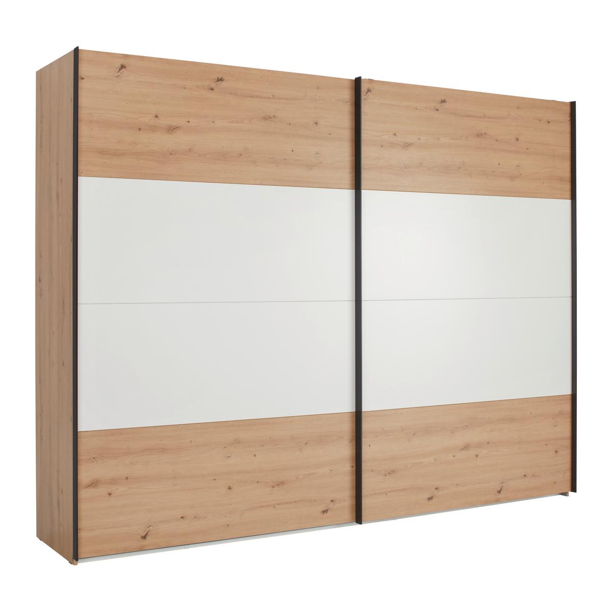 Schwebetürenschrank in Eichefarben - Weiss/Schwarz, Konventionell, Holzwerkstoff/Kunststoff (220,1/210,5/61,2cm) - Mömax