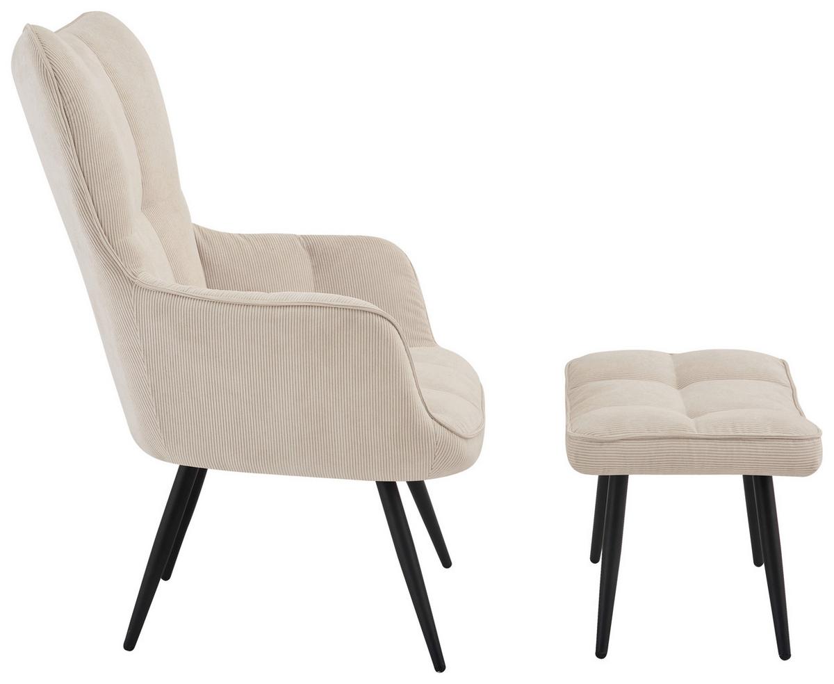 Fotelj Hanoi, Bež, S Taburejem - črna/bež, Moderno, kovina/tekstil (71/98/83cm)