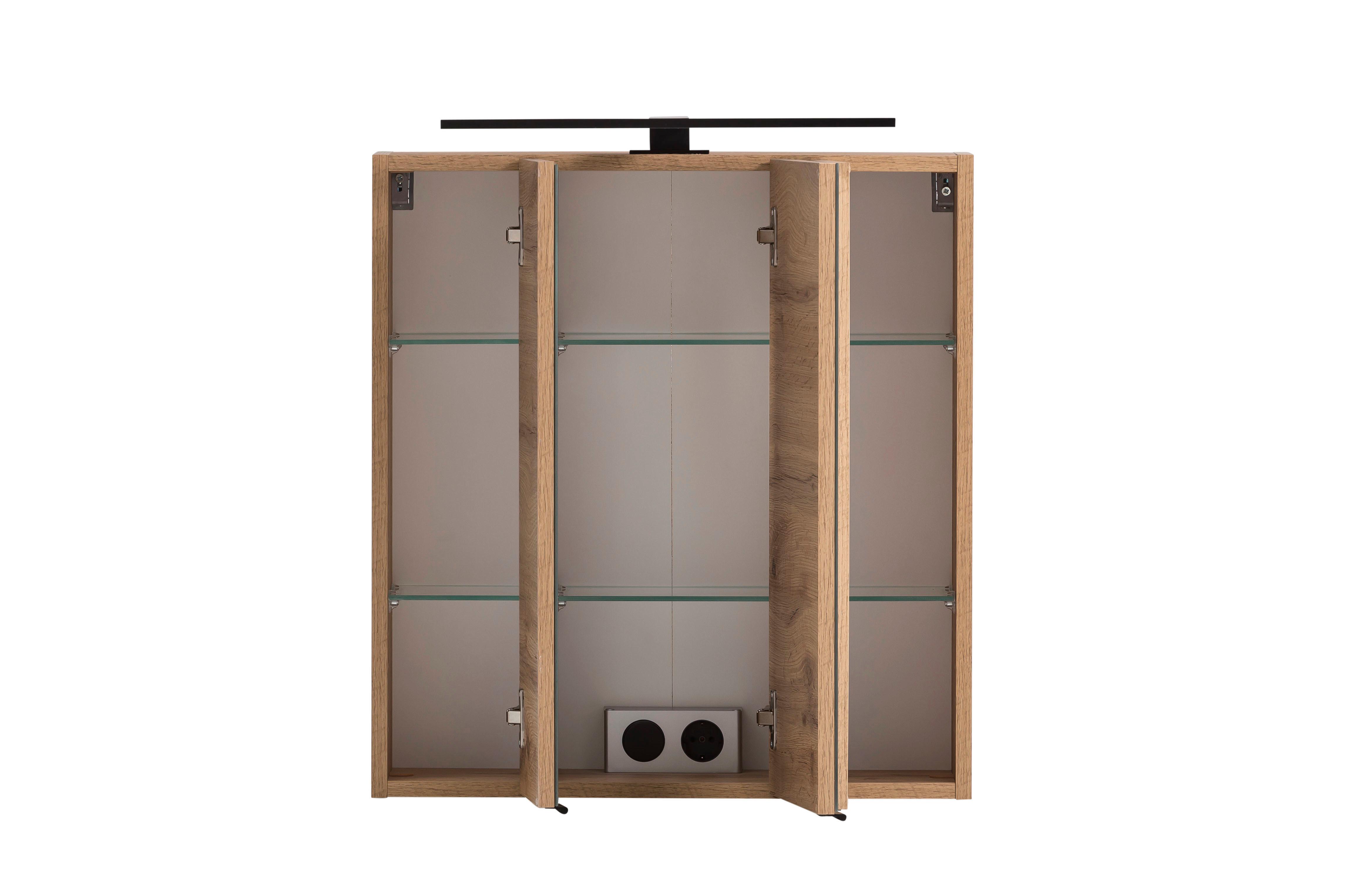 Spiegelschrank in Eiche Wotan - Eiche Wotan/Schwarz, ROMANTIK / LANDHAUS, Glas/Holzwerkstoff (60/64/20cm) - Mömax