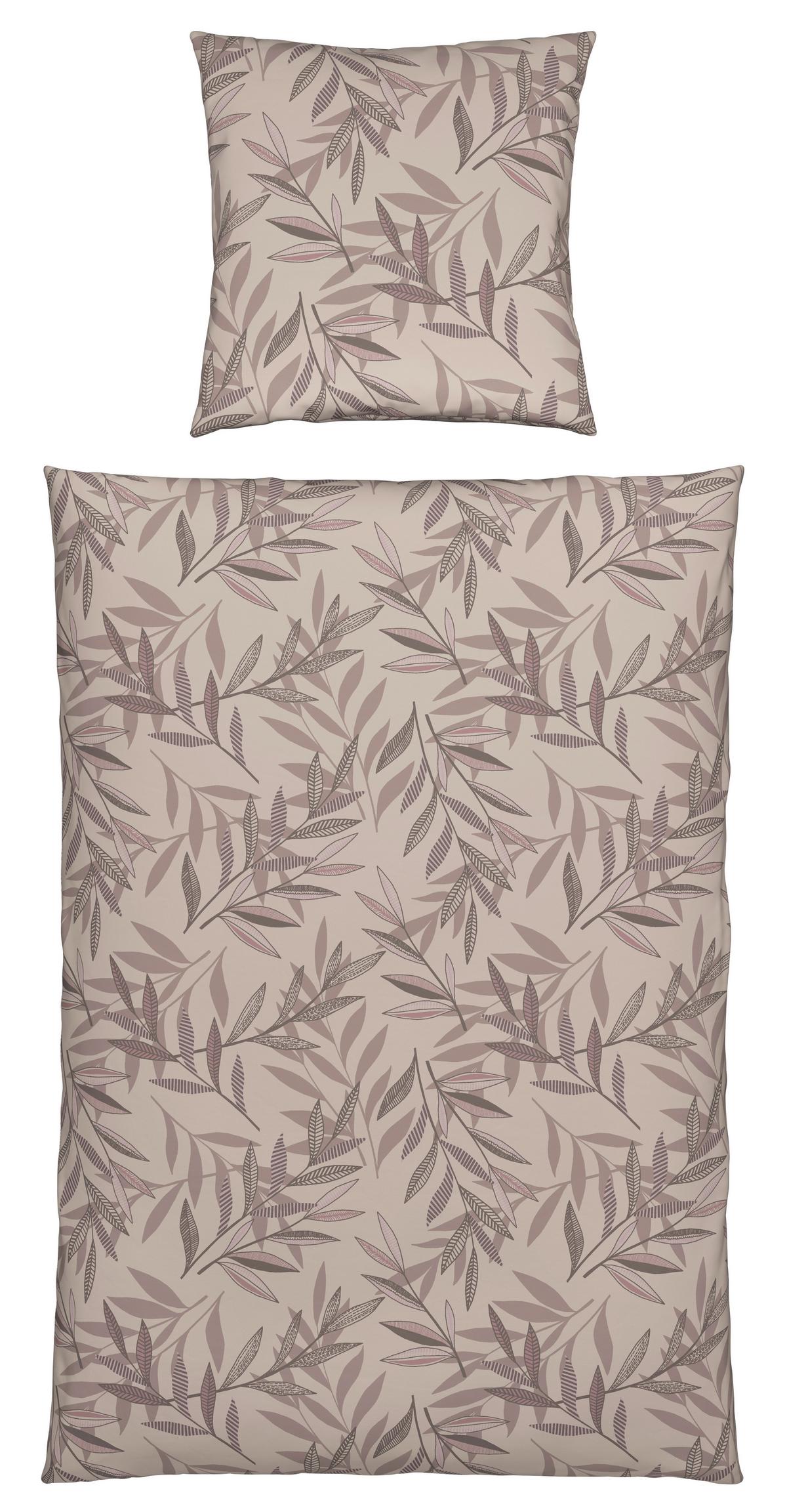 Bettwäsche Stitched Leaves Beige/Mauve ca. 135x200cm - Beige/Mauve, Textil (135/200cm) - Modern Living