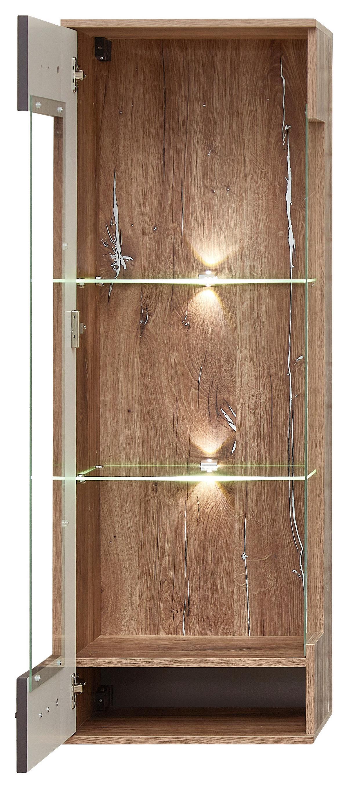 Hängevitrine in Grau/Natur - Schwarz, MODERN, Glas/Holzwerkstoff (45/129/38cm) - Mömax