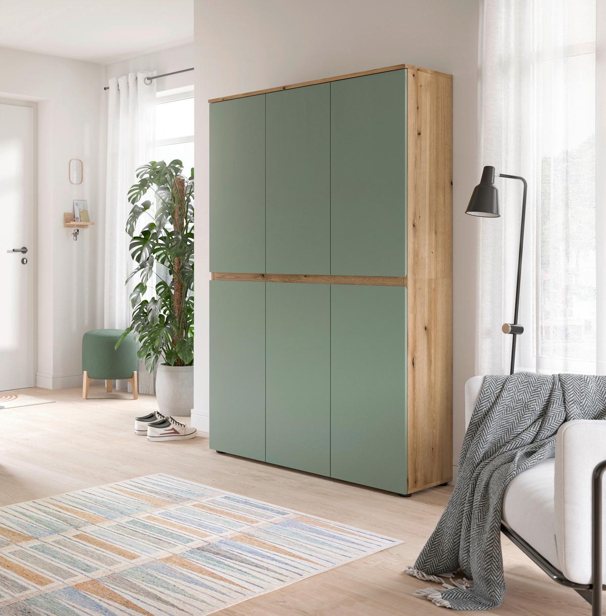 Garderobenschrank Scarpa Graugrün/Eiche - Eichefarben/Schwarz, Design, Holzwerkstoff/Kunststoff (105/175/37cm) - Livetastic
