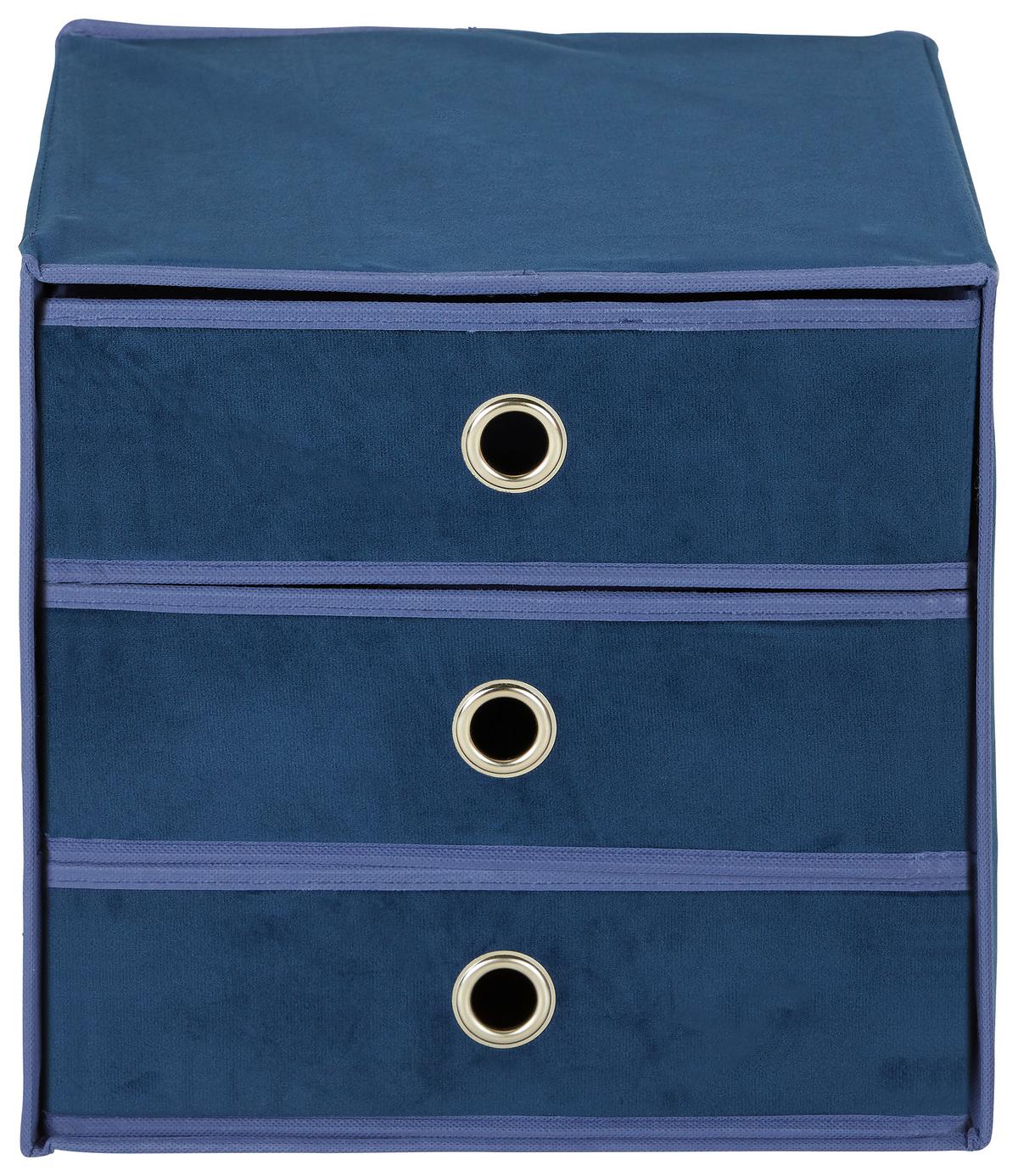 Schubladenbox Mona aus Samt in Dunkelblau - Dunkelblau, Karton/Textil (32/31,5/32cm) - Mömax