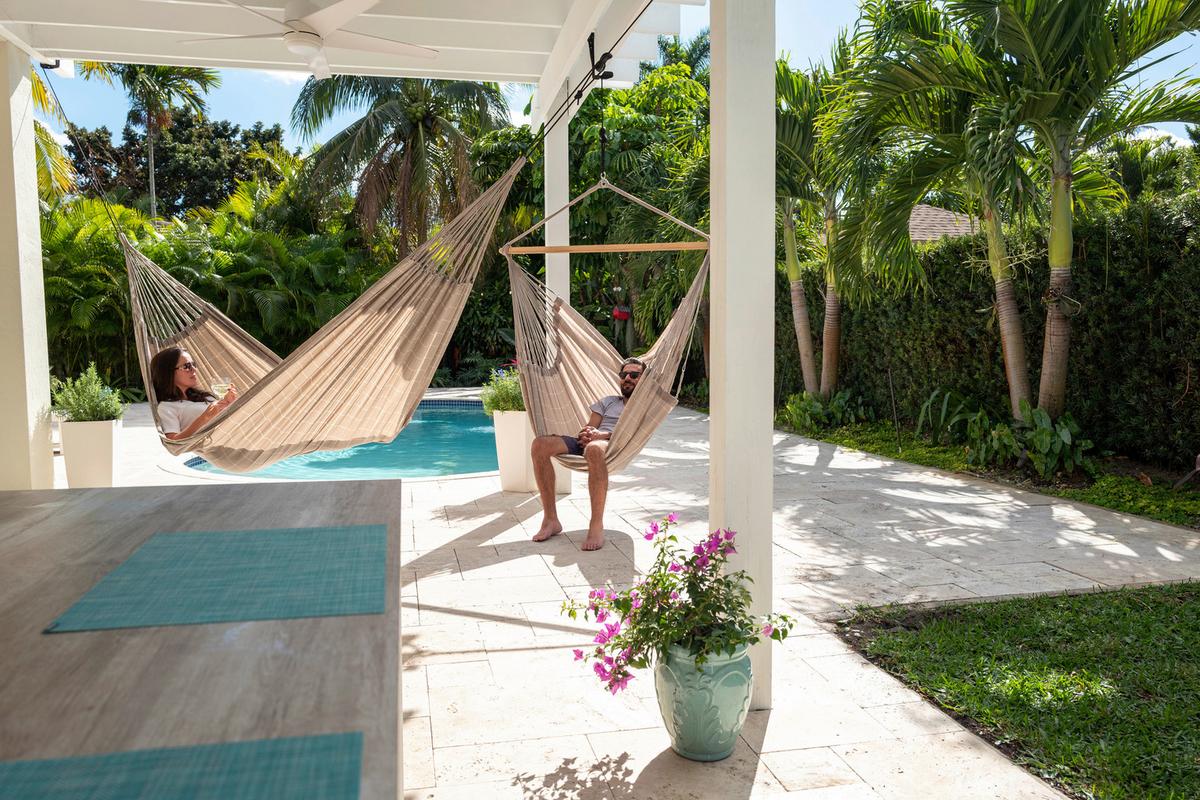 Hängesessel Comfort Hammock Echtholz Weiß/Hellgrau - Hellgrau/Weiß, KONVENTIONELL, Holz/Textil (110/160/180cm) - La Siesta