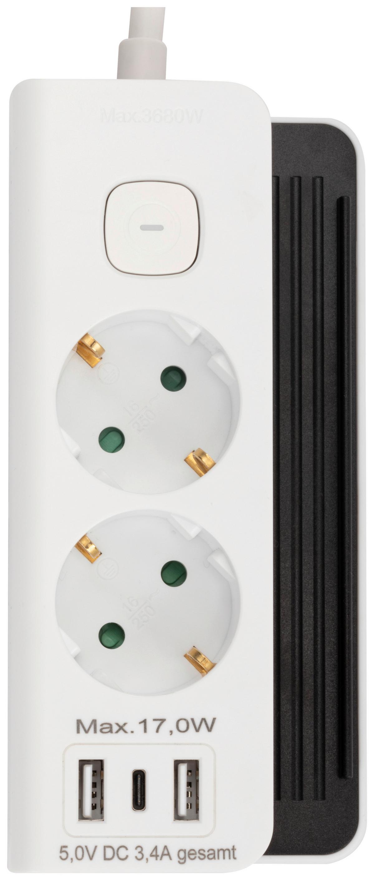 Bloc multipriză Mim - alb/negru, Konventionell, plastic/metal (16/8/4,2cm) - Mömax