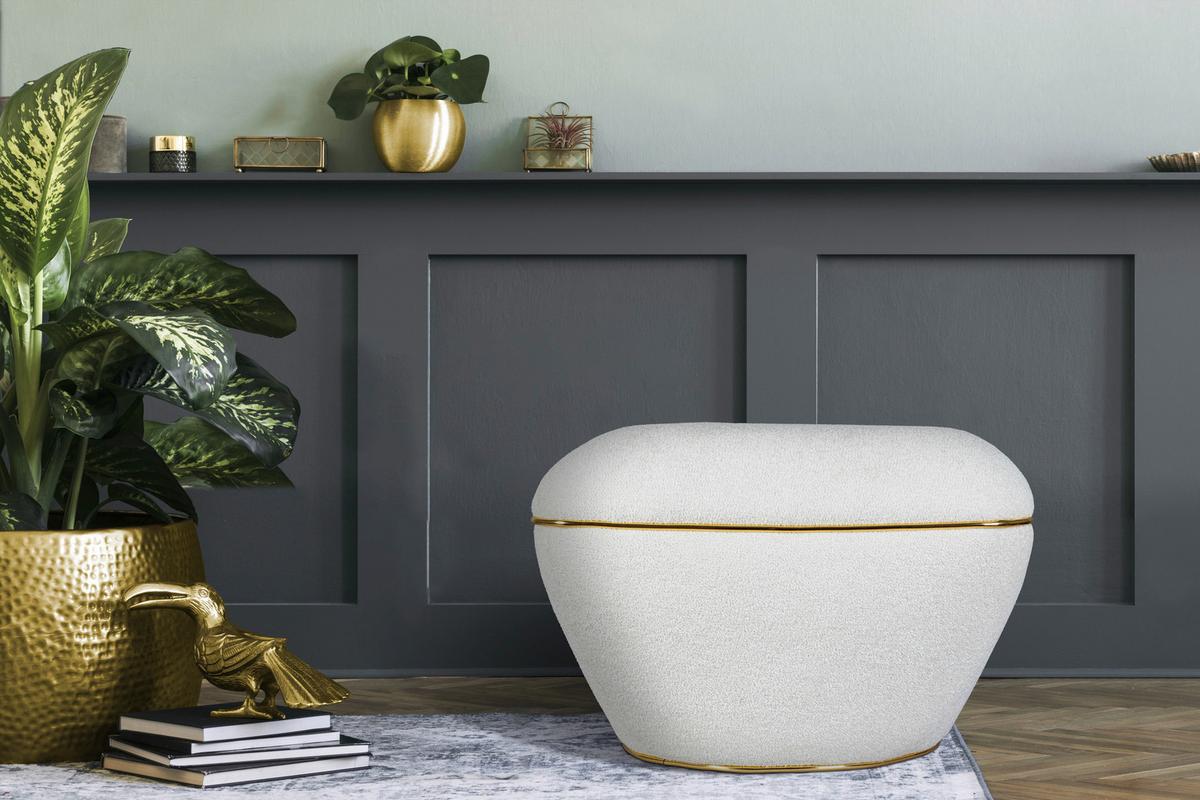 HOCKER CONTESSA 135 - Weiss/Goldfarben, Design, Textil/Metall (60/42,5cm) - Kayoom