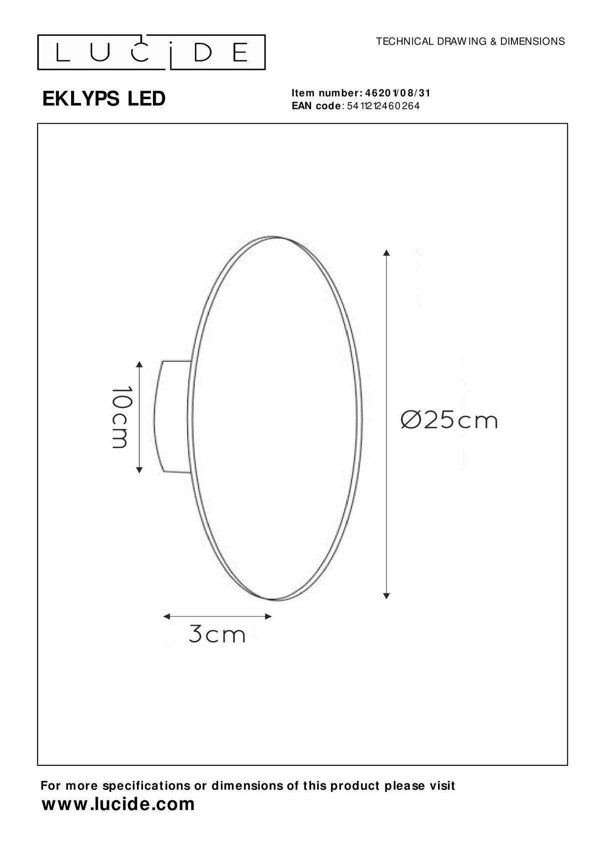 KINKIET LED 46201/08/31 EKLYPS - biały, Design, metal (25/3.5cm) - Lucide