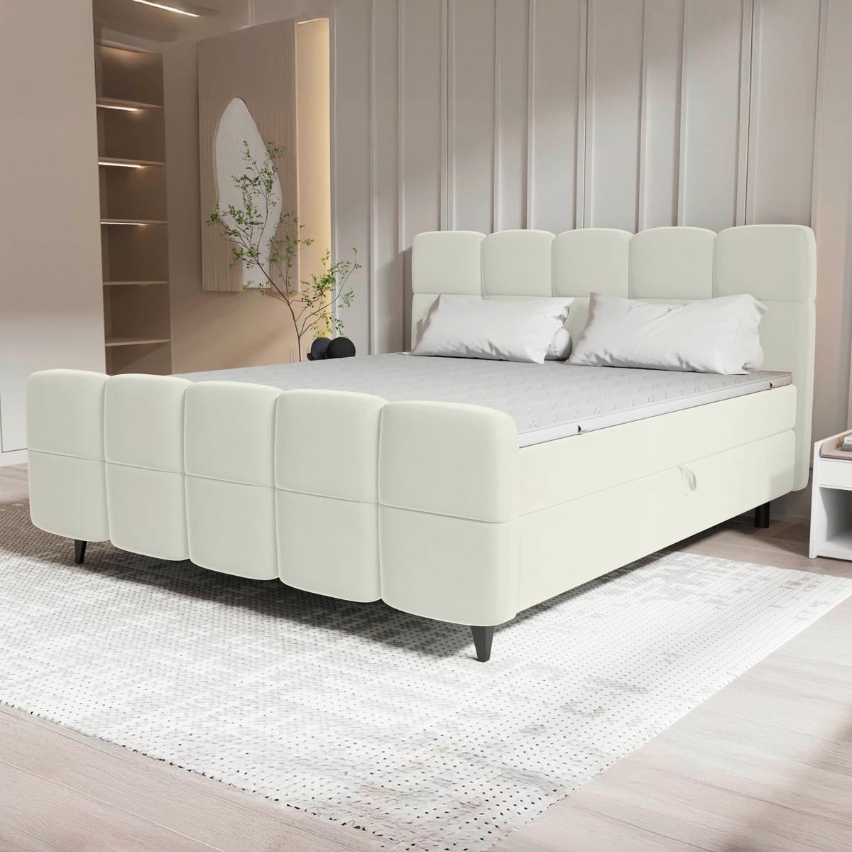 Boxbett Mona Beige ca. 140x200cm - Beige/Schwarz, KONVENTIONELL, Kunststoff/Textil (140/200cm) - Mömax