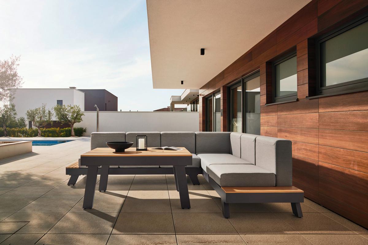 ensemble lounge 3-teilig, Olefingewebe - gris, Modern, métal/matière synthétique - Bessagi Garden