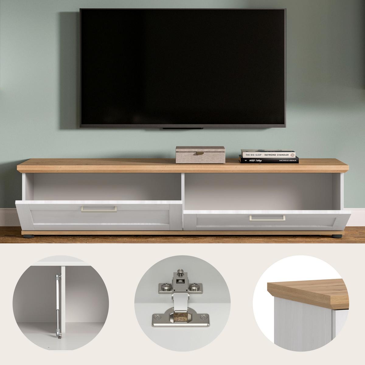 Nizka Omarica Verona, Bela, Barva Macesna - srebrne barve/črna, Design, umetna masa/leseni material (164/37/40cm) - Livetastic