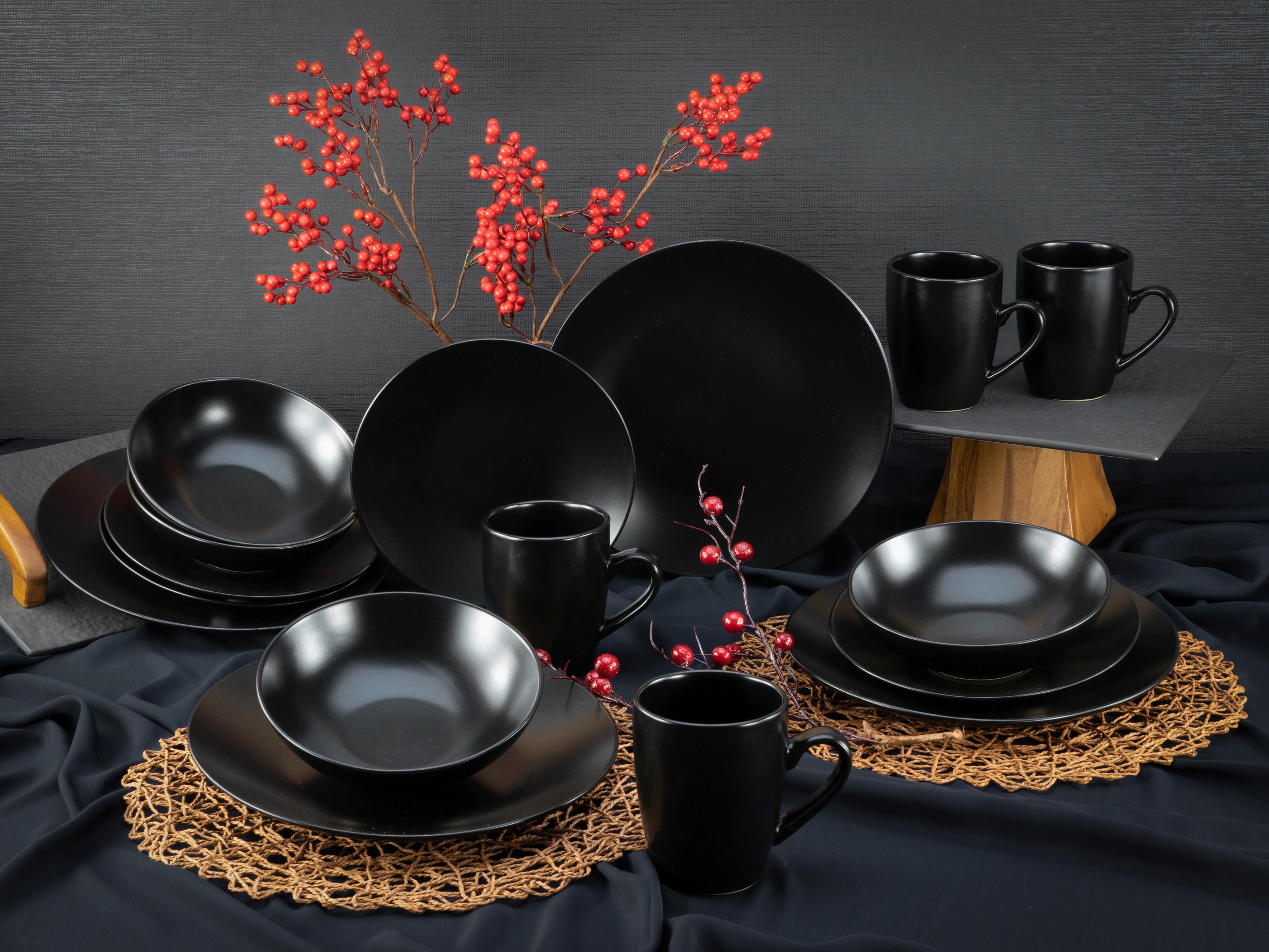 Kombinirani Servis Black Matt, 16-Delni - črna, Trend, keramika - Creatable