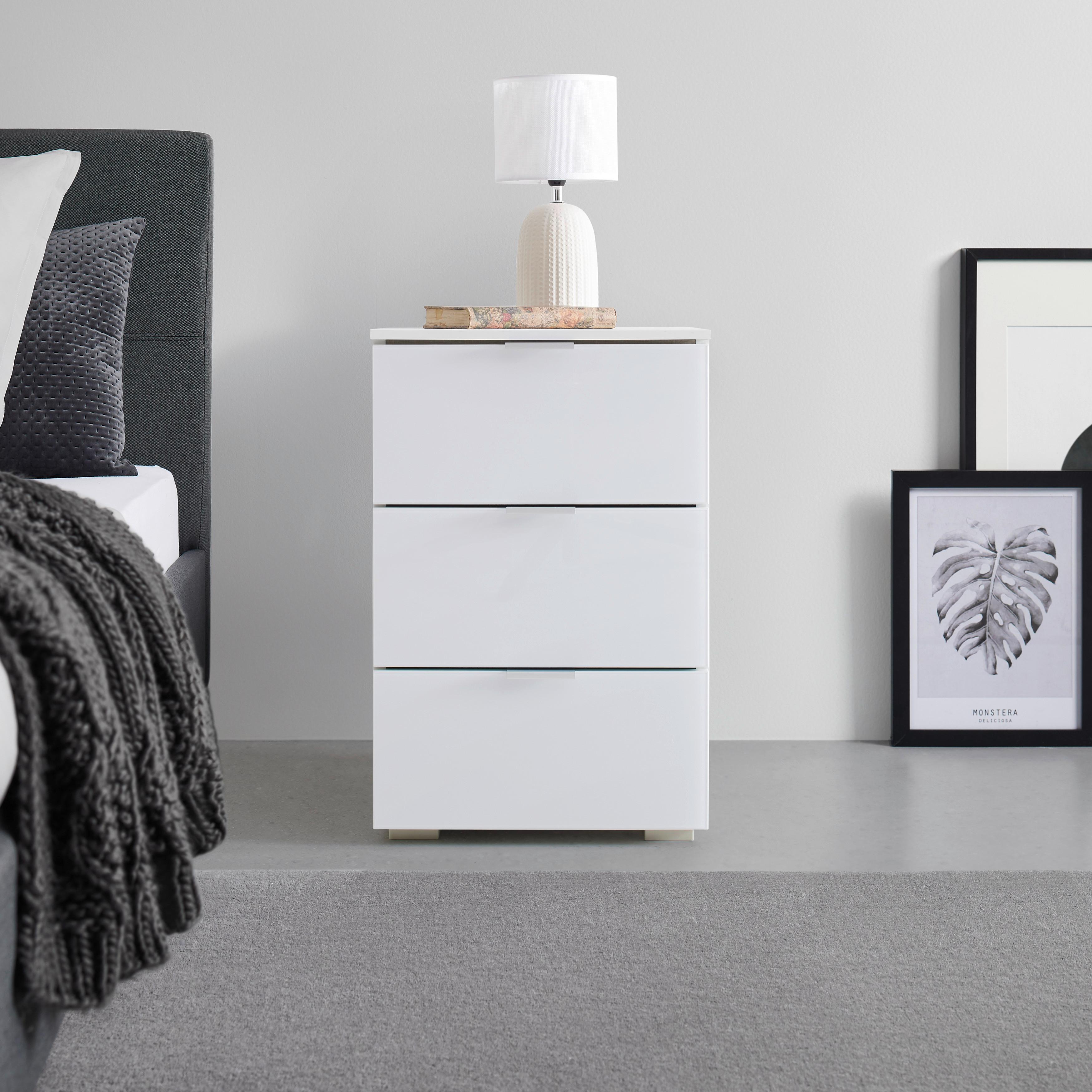 Nachtkästchen Fifty Weiß - Chromfarben/Weiß, KONVENTIONELL, Glas/Holzwerkstoff (40/61/42cm) - Premium Living
