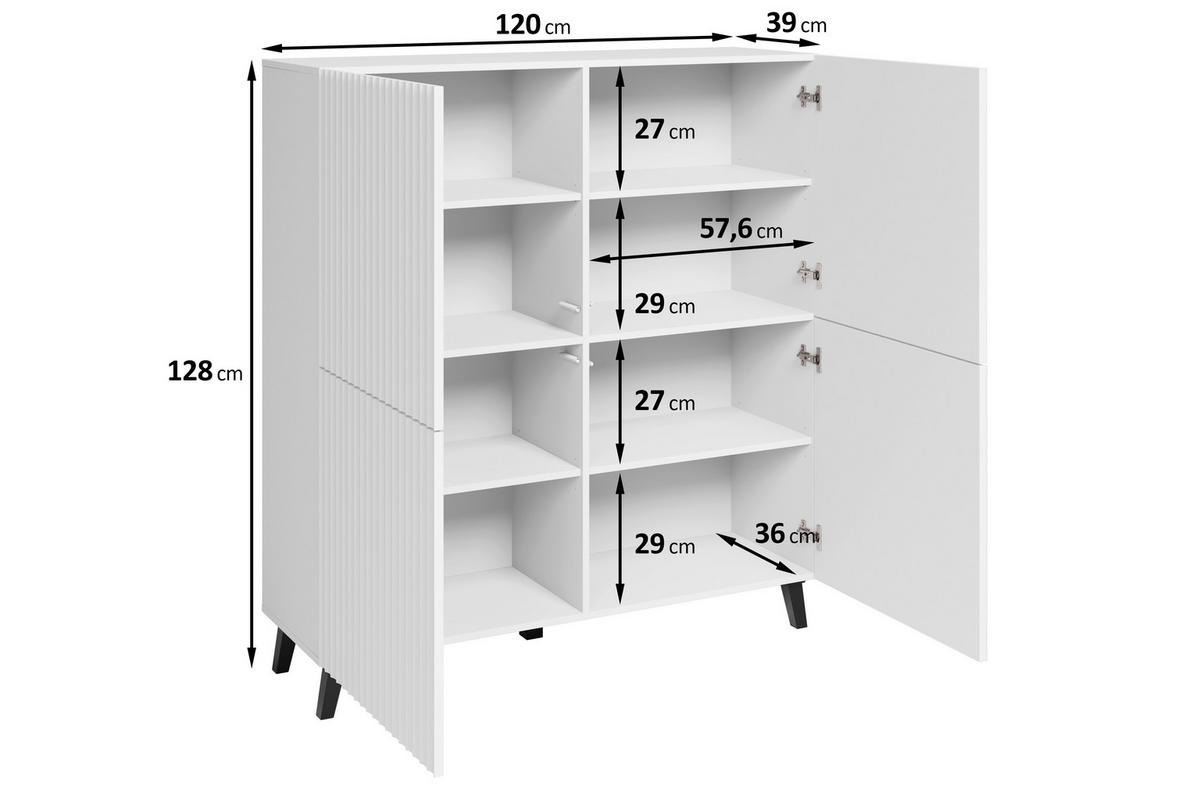 Highboard Phuket ca. 120x132 cm Weiß - Schwarz/Weiß, Design, Holzwerkstoff/Kunststoff (120/132cm) - Livetastic